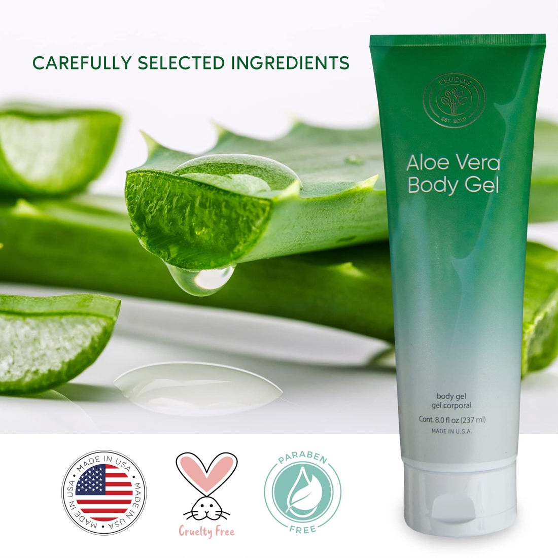 L’EUDINE Aloe Vera Gel - 8Fl Oz - Natural Aloe Gel for Skin Care - Premium Aloe for Sunburn Relief, Burns, and After Sun Care - Aloe Gel for Face, Body - Aloe Vera for Scar Treatment