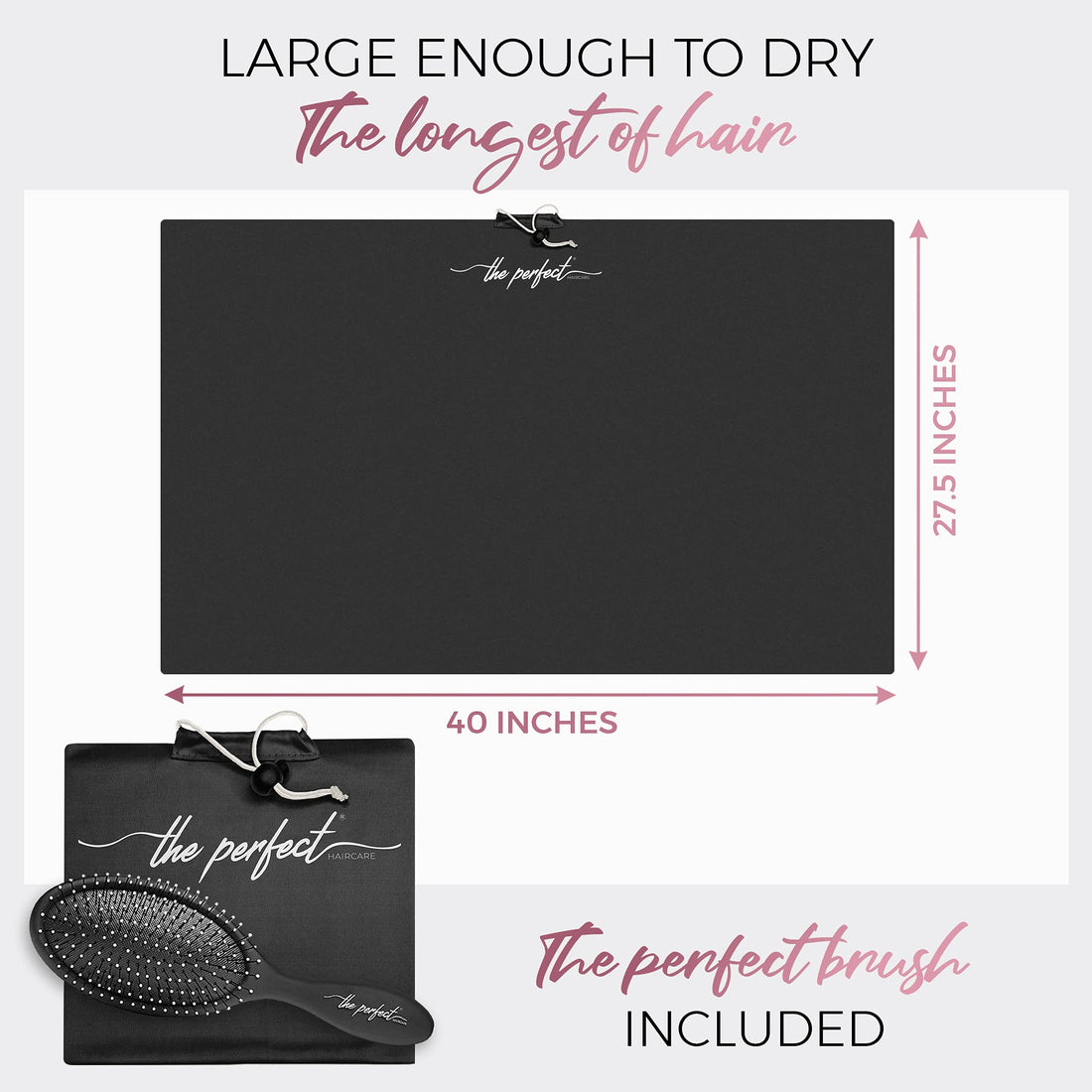 anti-frizz microfiber hair towel - never falls off - dries hair fast - free wet/dry brush