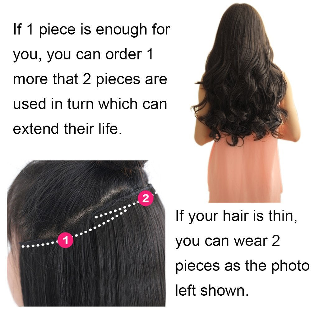 REECHO 20 1-Pack 3/4 Full Head Curly Wave Clips in on Synthetic Hair Extensions Hairpieces for Women 5 Clips 4.5 Oz per Piece - 4KH27