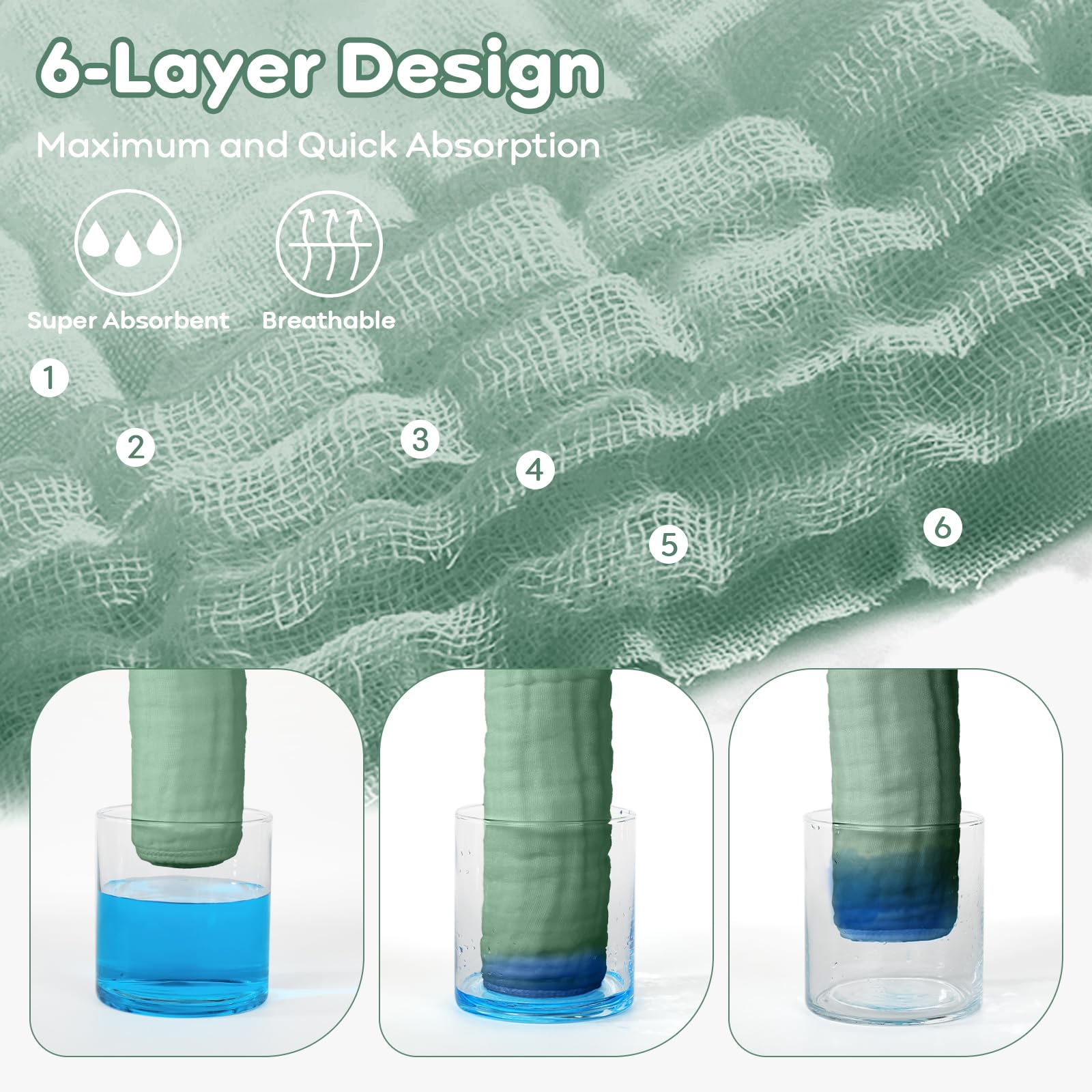 Yoofoss Muslin Baby Washcloths 100% Cotton Face Towels 10 Pack Wash Cloths for Baby 12x12in Soft and Absorbent Baby Wipes (Dark Green)