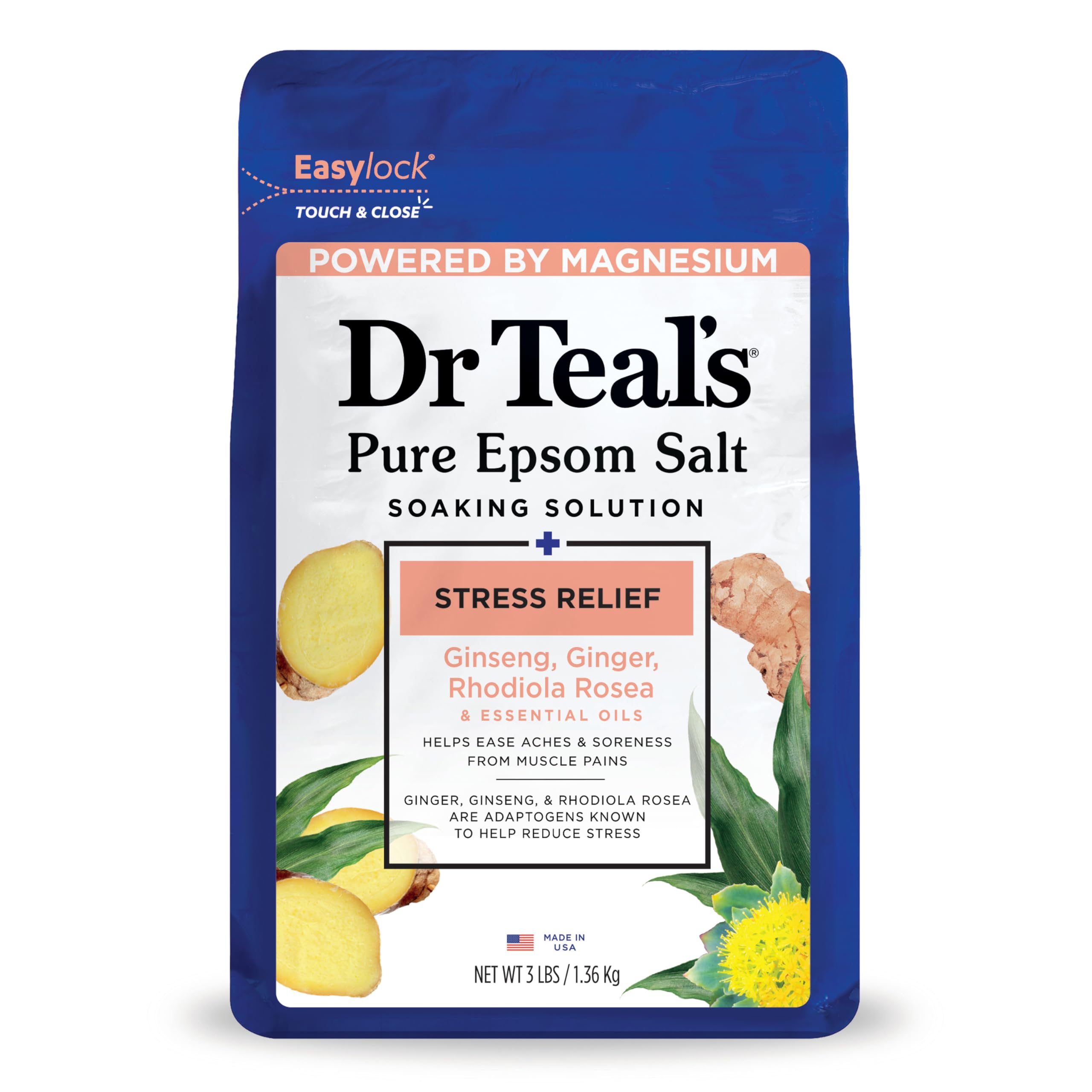 Dr Teal's Epsom Salt Magnesium Soak, Stress Relief with Essential Oils, 3 lbs