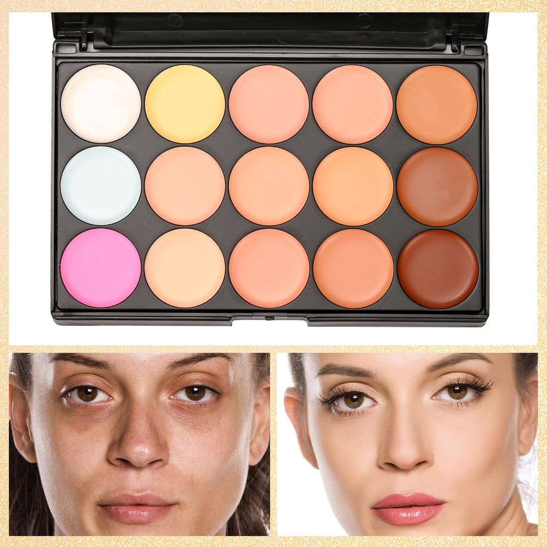 Pure Vie® Pro 24 Pcs Make Up Brushes + 1 Sponge Puff + 15 Colors Cream Concealer Camouflage Makeup Palette Contouring Kit for Salon and Daily Use