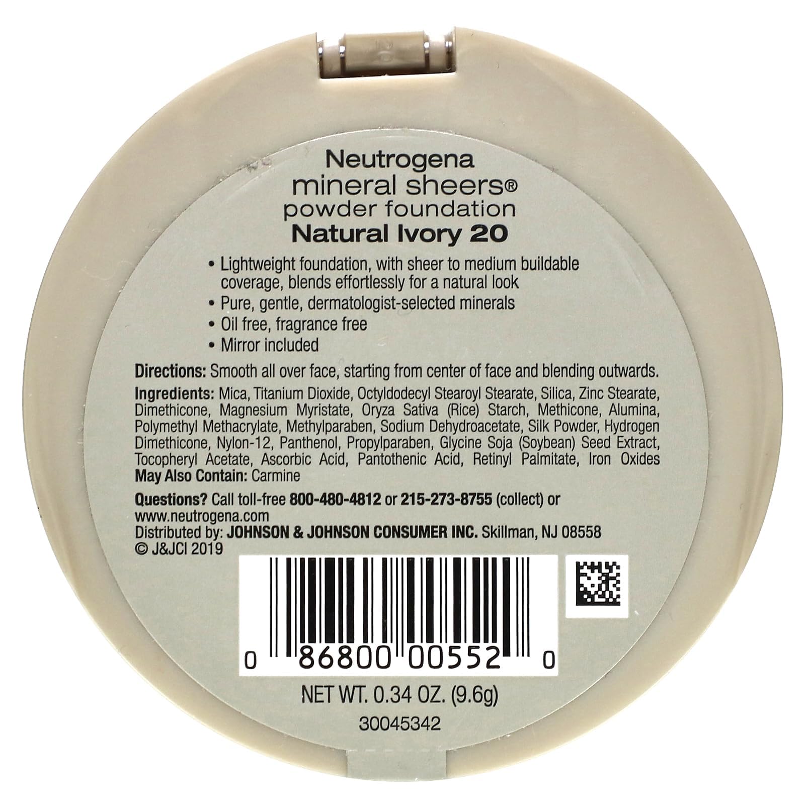 Neutrogena Mineral Sheers Powder Foundation, Natural Ivory 20, 0.34 Ounce