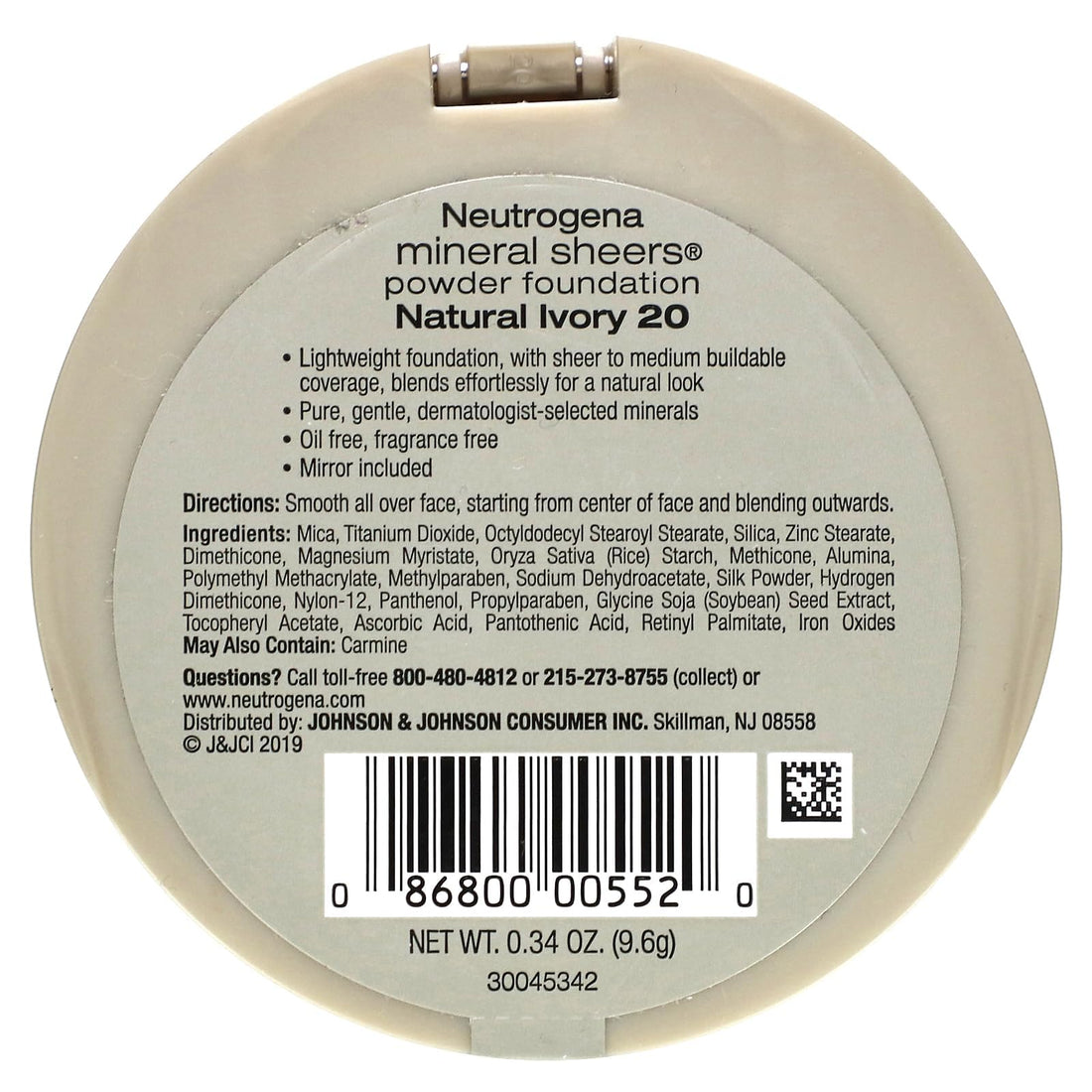 Neutrogena Mineral Sheers Powder Foundation, Natural Ivory 20, 0.34 Ounce