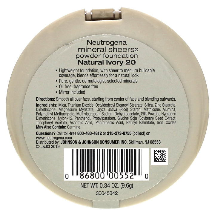 Neutrogena Mineral Sheers Powder Foundation, Natural Ivory 20, 0.34 Ounce