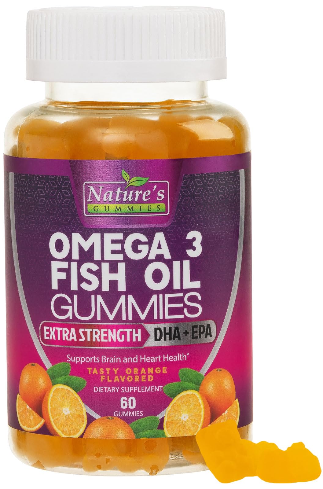 Omega Fish Oil Gummies - Delicious Orange Flavor Fish Oil Omega 3 Supplements with Heart Healthy EPA & DHA Fatty Acids for Heart, Joint & Brain Support - Omega 3 Fish Oil Gummy Vitamins - 60 Gummies