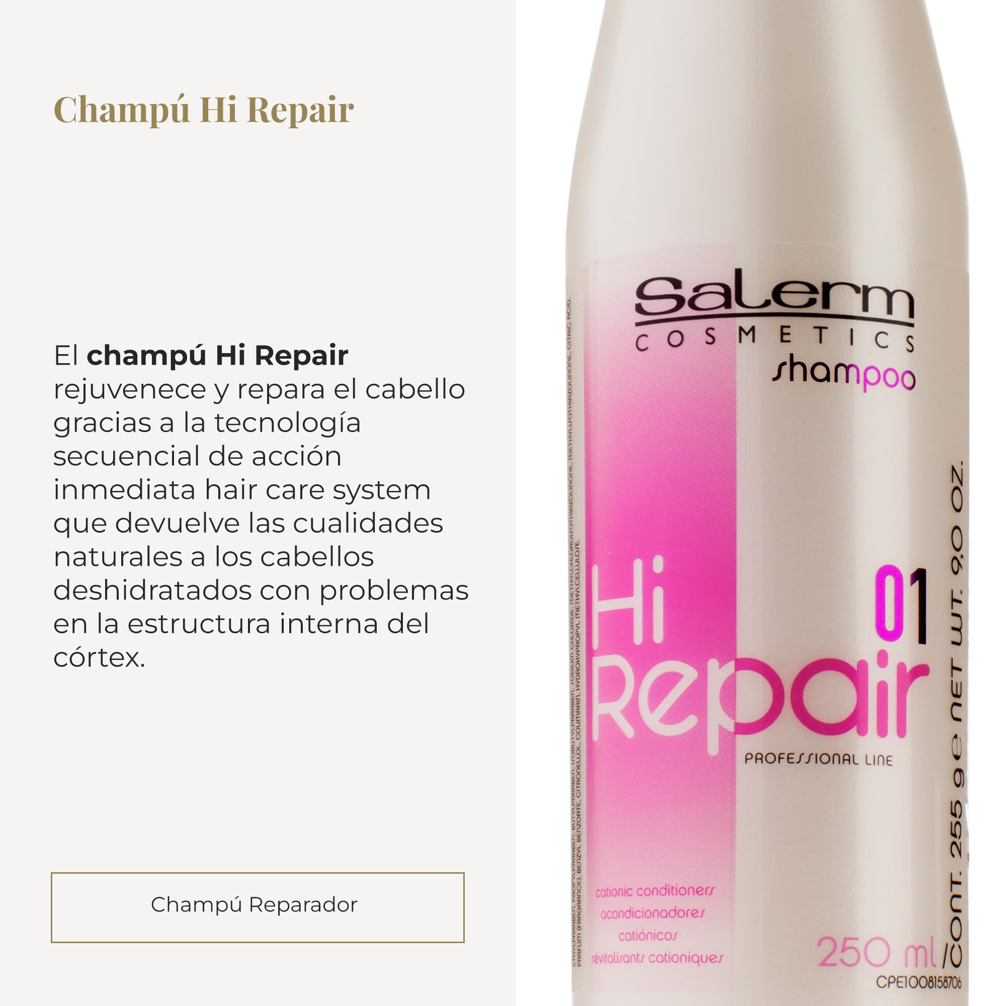 SALERM - Repair Shampoo - Hi Repair Shampoo - 250 ml - Deep Hydration for Damaged Hair - Repairs and Rejuvenates - Shinier and Softer Hair - Immediate Effect