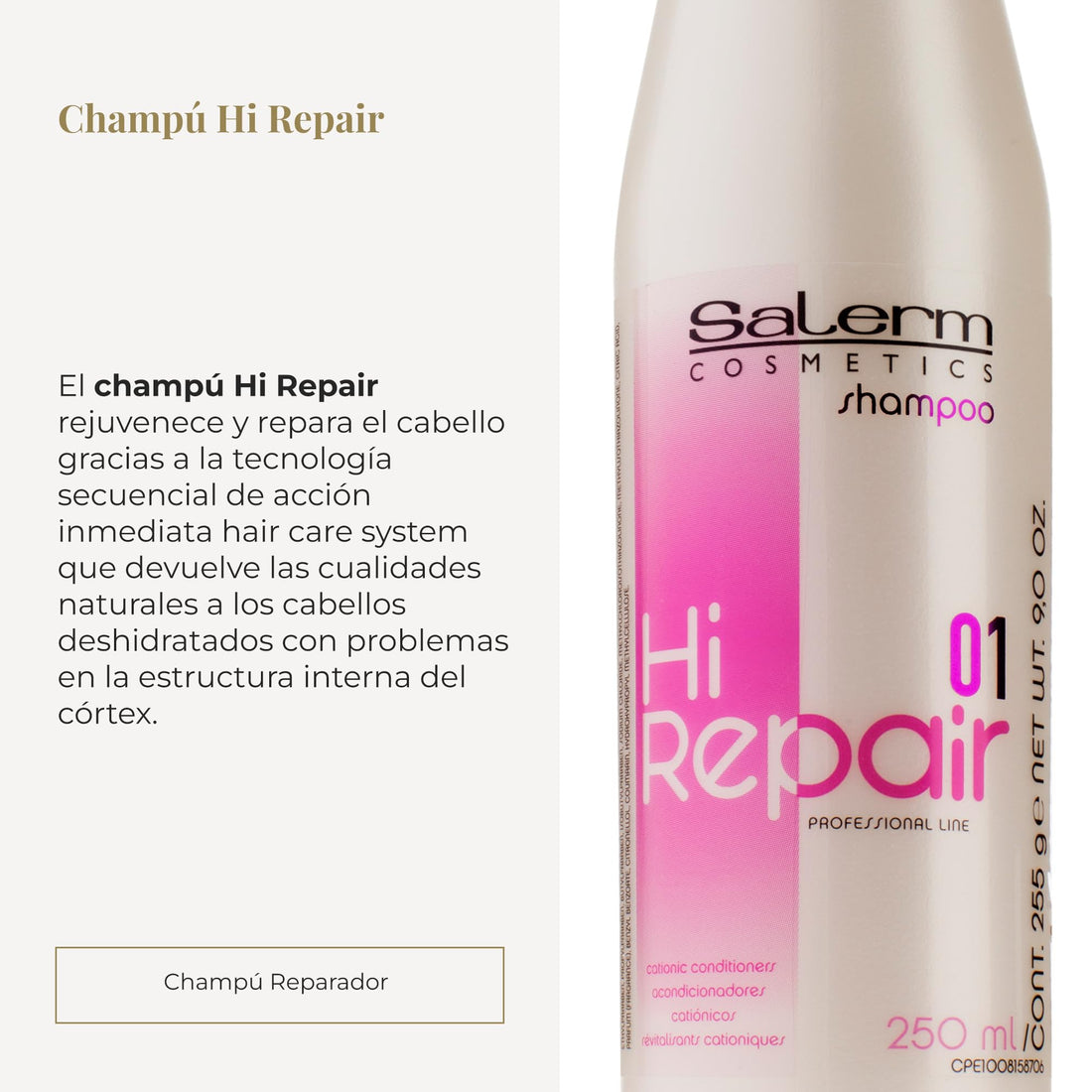 SALERM - Repair Shampoo - Hi Repair Shampoo - 250 ml - Deep Hydration for Damaged Hair - Repairs and Rejuvenates - Shinier and Softer Hair - Immediate Effect