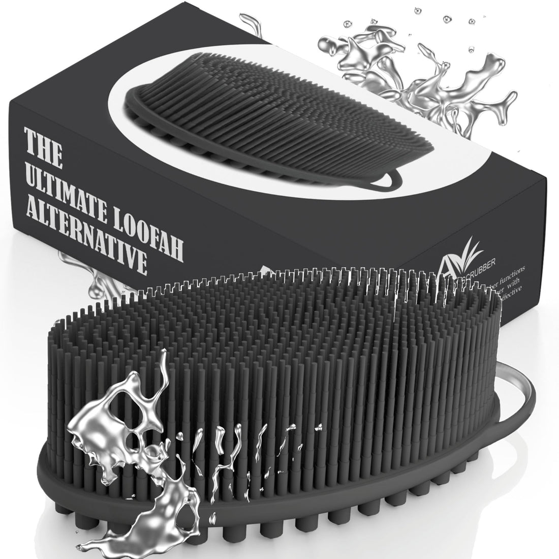 Avilana Silicone Exfoliating Body Scrubber – Dual-Sided Silicone Loofah for Shower, Body Scrubber for Men & Women, Gentle Loofa Alternative, Easy-to-Clean Silicone Body Scrubber(Dark Gray with Silver)