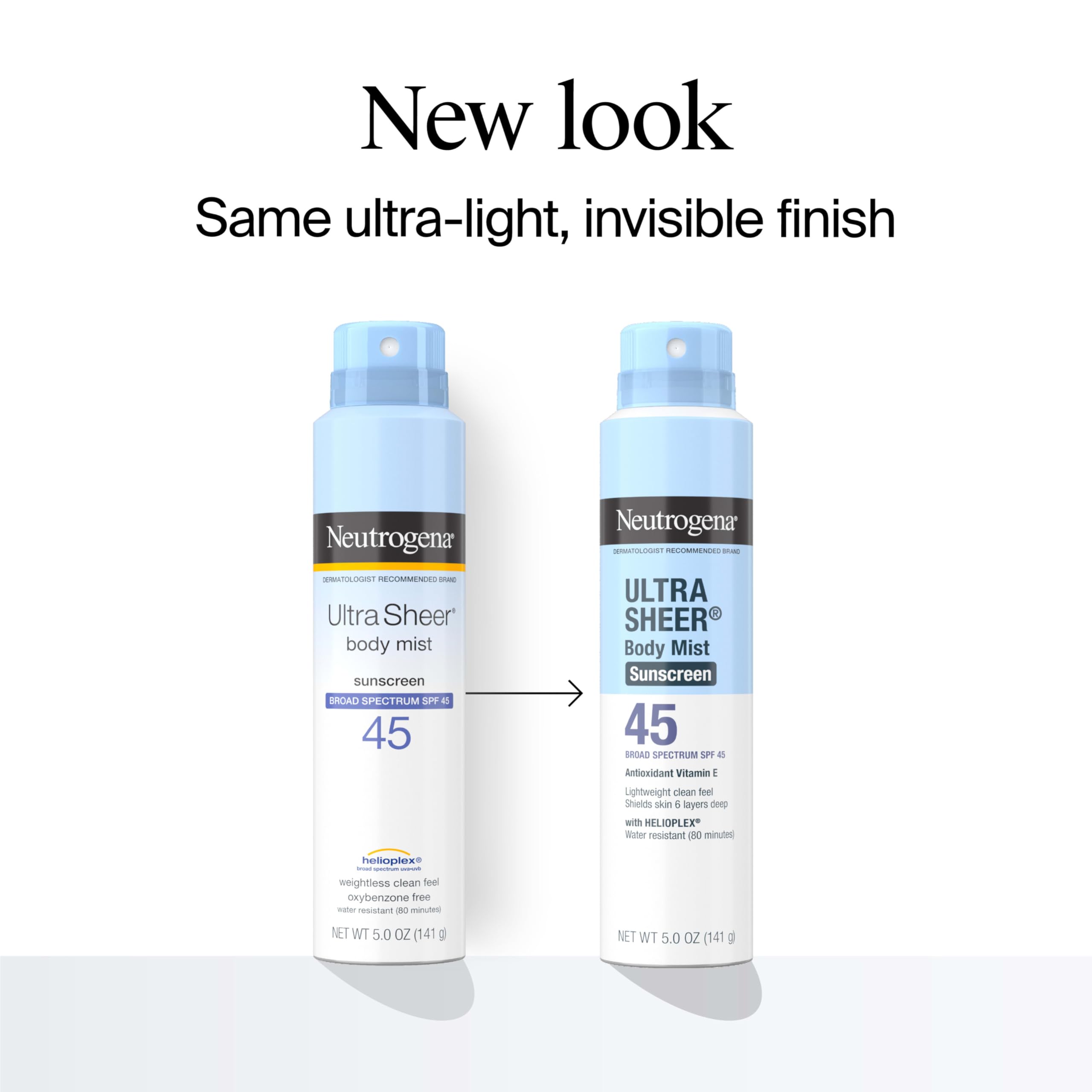 Neutrogena Ultra Sheer Body Mist Sunscreen Spray, Broad Spectrum SPF 45, Lightweight Spray Sunscreen, Non-Greasy & Water Resistant, Oil-Free & Non-Comedogenic UVA/UVB, 5 oz Pack of 3