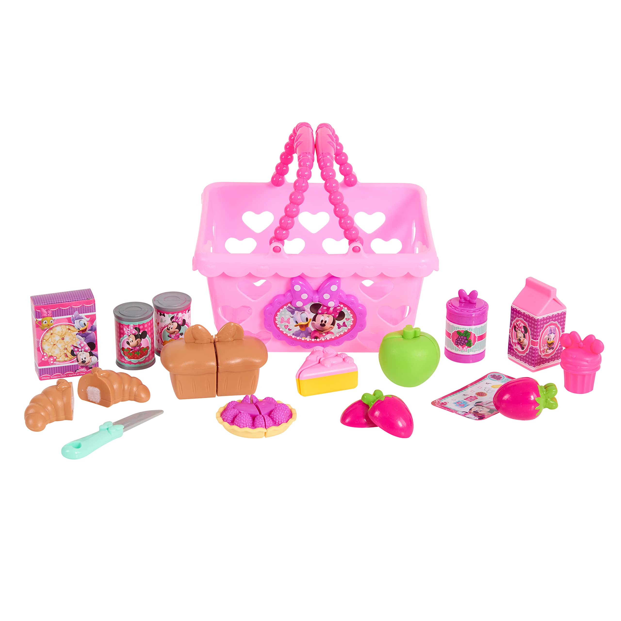 Disney Junior Minnie Bow-Tique Bowtastic Shopping Basket Set with Pretend Food and Accessories, Pretend Play, Kids Toys for Ages 3 Up by Just Play