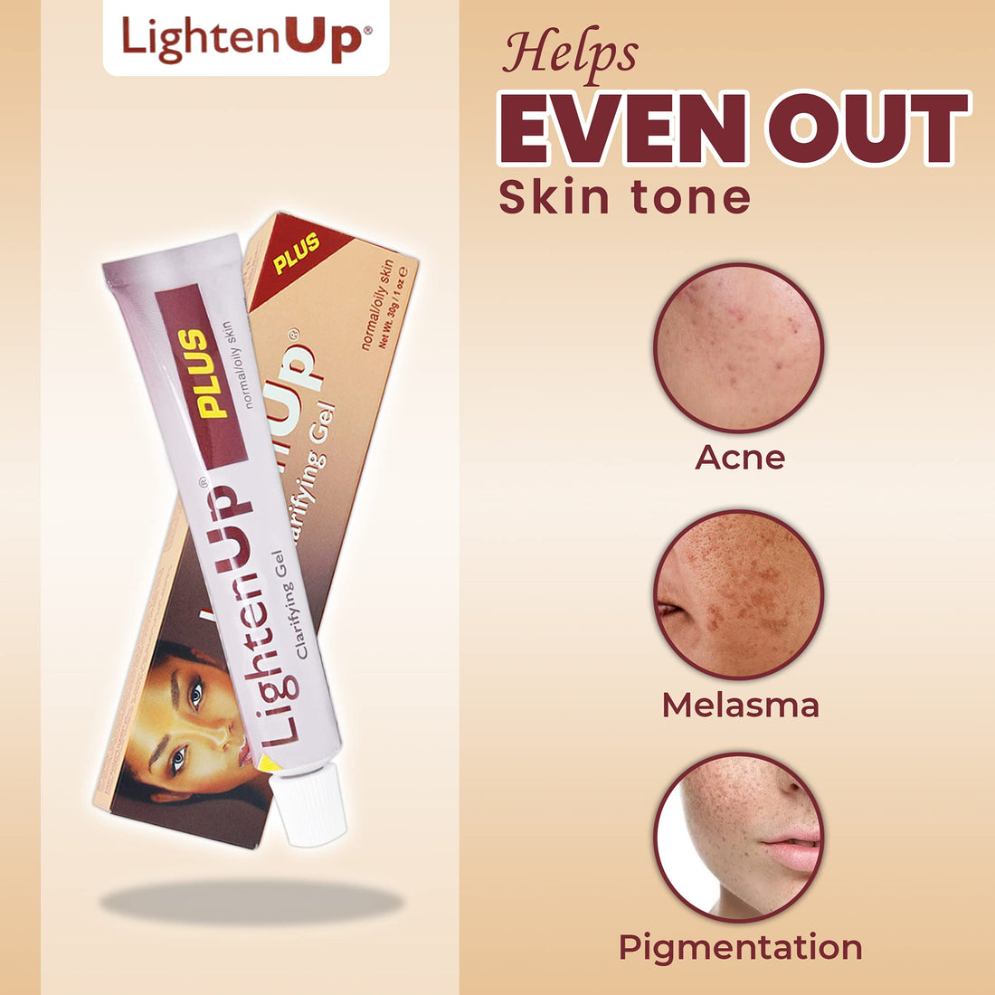 LightenUp Plus Clarifying Gel - 1 fl oz / 30 ml - Brightening Cream for Knuckles, Elbows, Hands, Armpits, with Alpha Arbutin, Fruity Tamarind Extract
