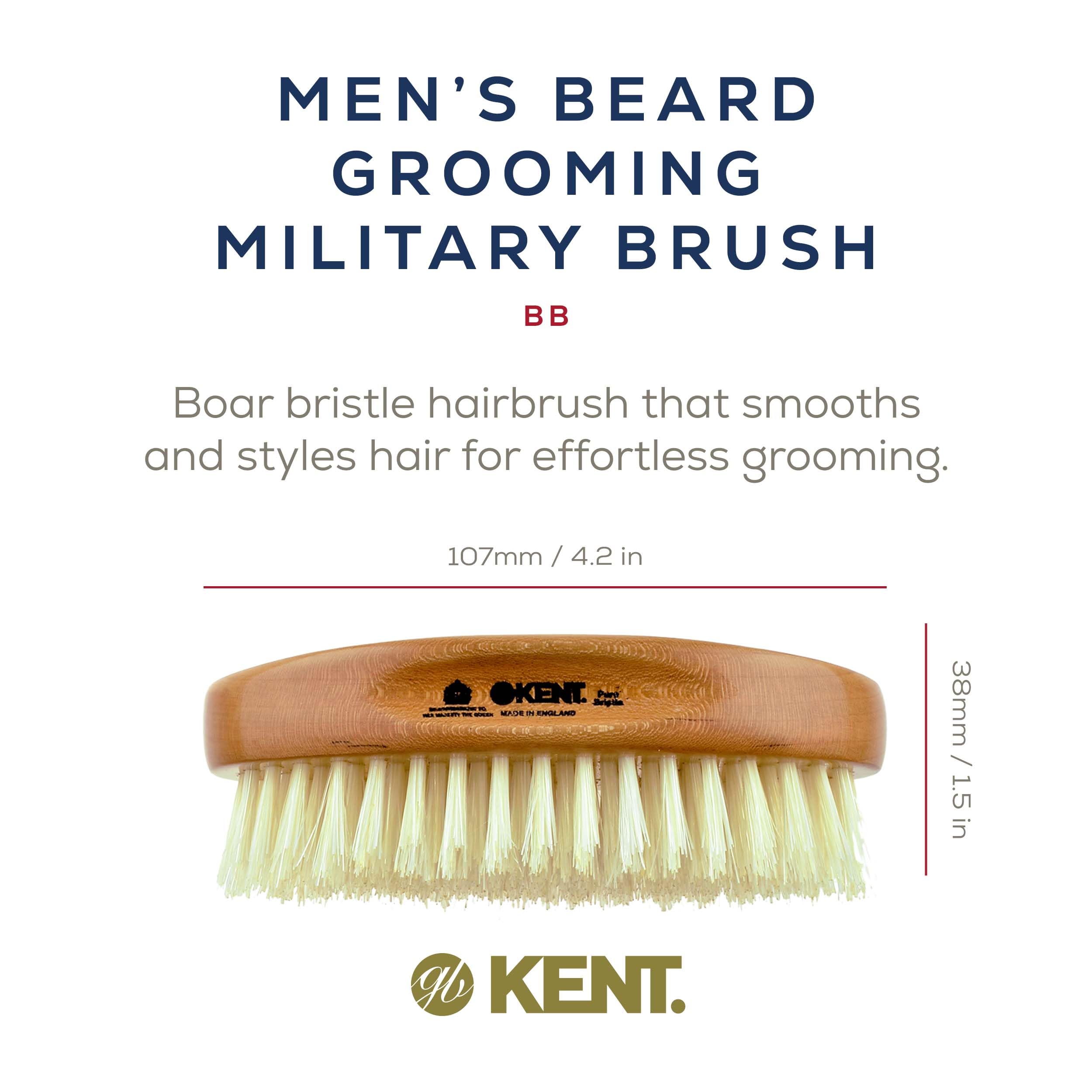 Kent BB Finest Men's Beard Brush - Beechwood Oval-Shaped Palm Grip With Durable and Sophisticated Pure White Boar Bristles Perfect Gift For Men, Unparalleled Craftsmanship, Made In The UK.