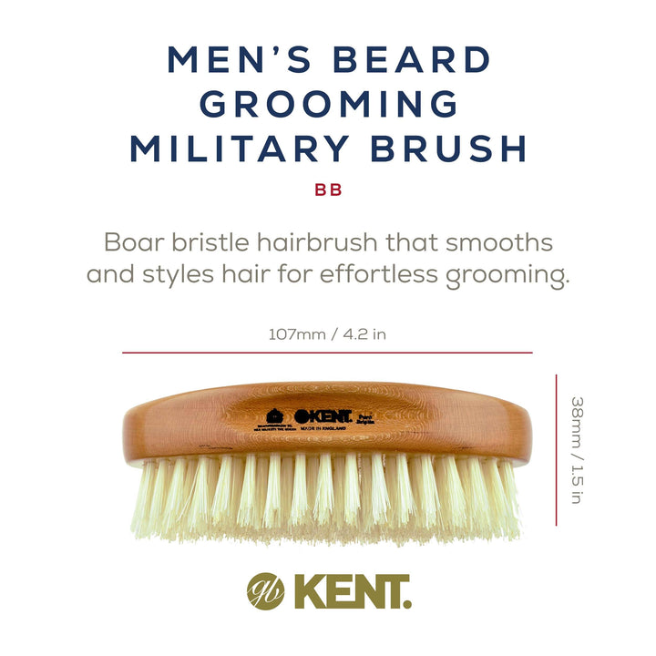Kent BB Finest Men's Beard Brush - Beechwood Oval-Shaped Palm Grip With Durable and Sophisticated Pure White Boar Bristles Perfect Gift For Men, Unparalleled Craftsmanship, Made In The UK.
