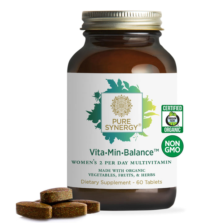 PURE SYNERGY Vita·Min·Balance | Multivitamin for Women with Iron | Women’s Daily Multivitamin Made with Organic Whole Foods | for Balanced Energy and Stress Support (60 Tablets)