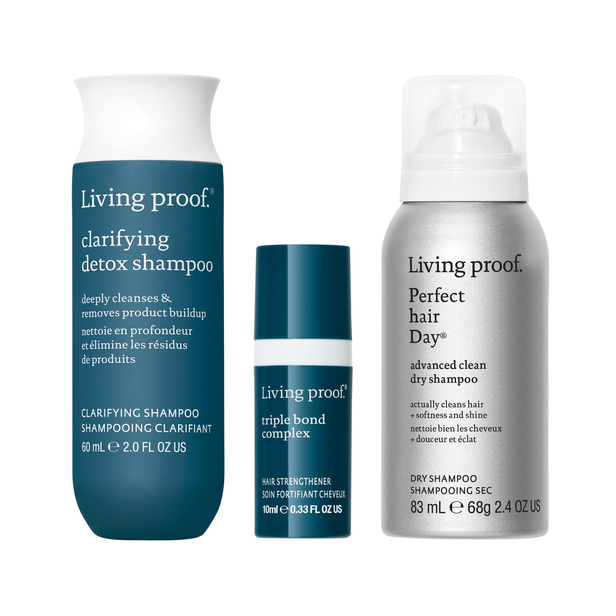 Living Proof Healthy Hair Travel Kit - Travel Size Clarifying Detox Shampoo, Triple Bond Complex and Advanced Clean Dry Shampoo ($57 value)