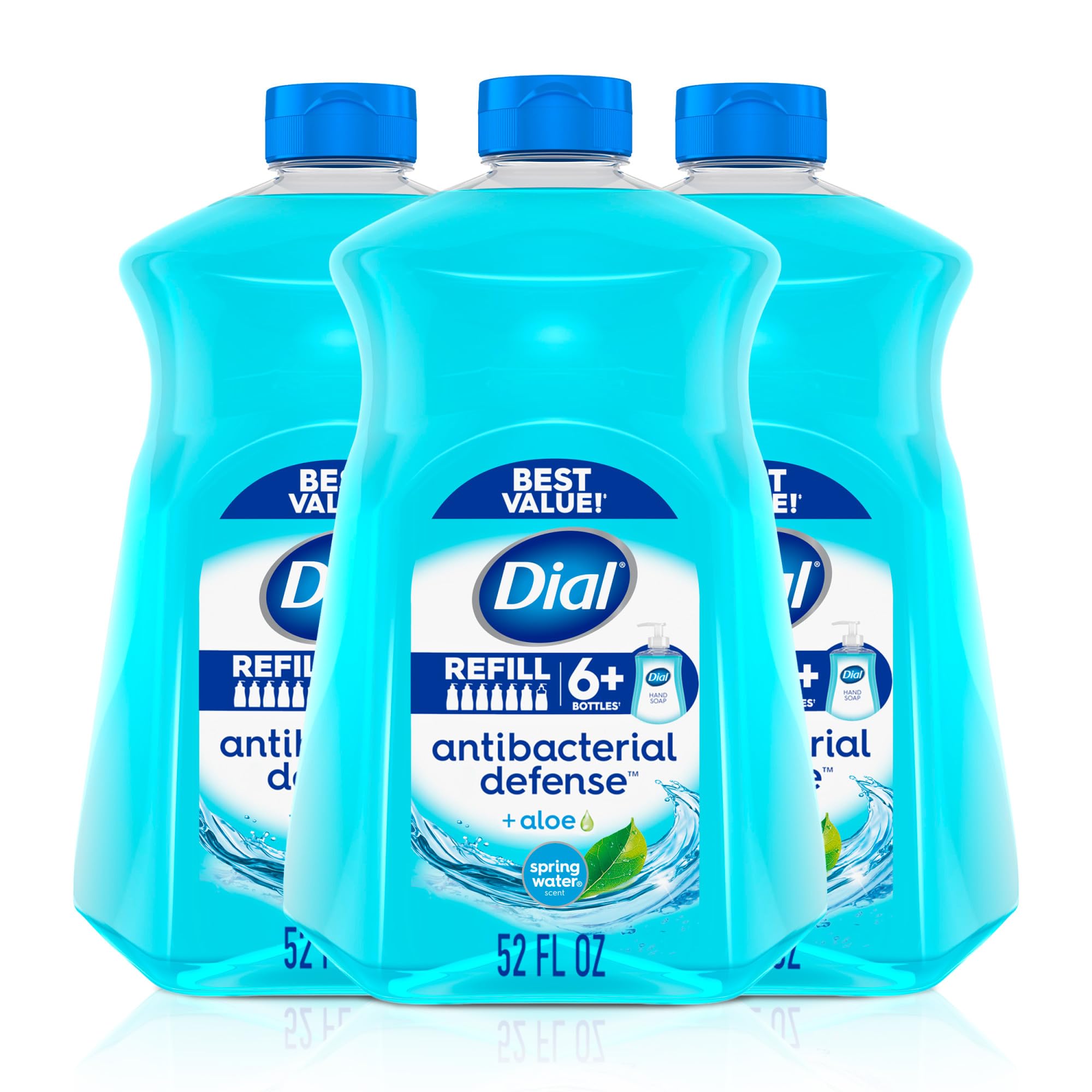 Dial Antibacterial Liquid Hand Soap Refill, Spring Water, 52 fl oz Pack of 3