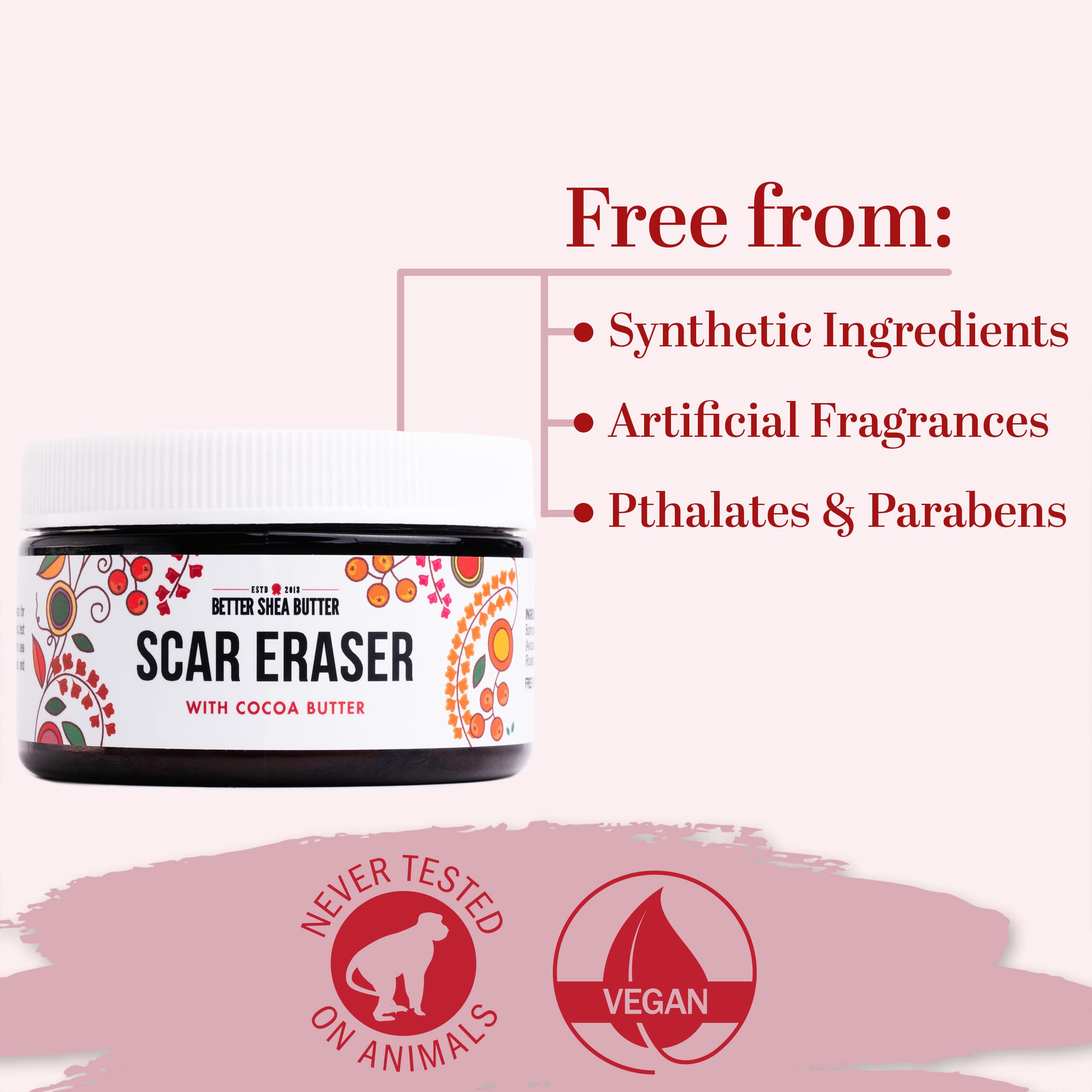Better Shea Butter Scar Eraser Balm - Cocoa Butter Cream for Stretch Marks and Dark Spots, Burns, Old Scars - Acne Scars - Designed w Zero Synthetic Ingredients, 4 oz