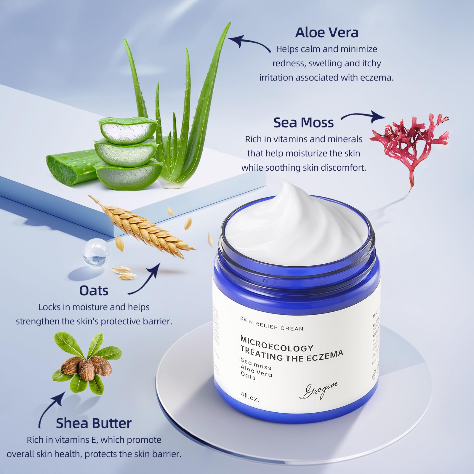 NEORIVER All-Natural Eczema Relief Cream Made with Sea Moss and Aloe Vera,Eczema Cream for Adults, Calming and Soothing Sensitive Skin Dry Skin, Full Body Moisturizing Lotion, Fragrance Free, 4 Oz