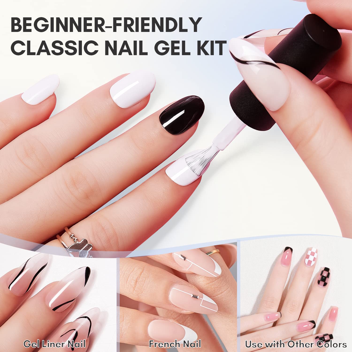 Makartt Black White Nail Gel Polish Kit, 2 Pcs Black White Colors Gel Polish Noir & Blanc Set Soak Off LED Nail Gel Polish Nail Art Manicure Salon DIY at Home