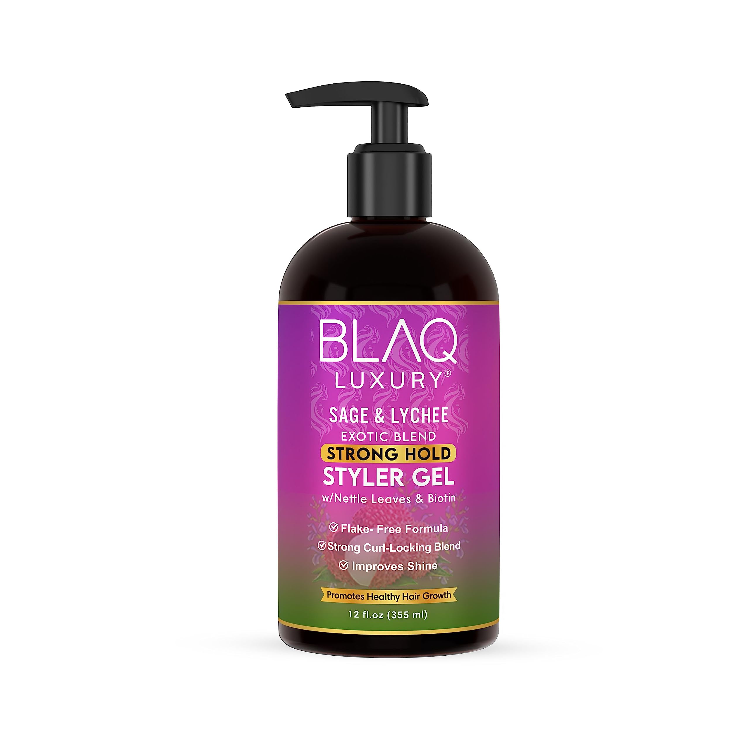 Blaq Luxury Sage & Lychee Wash and Style Gift Bundle with Biotin and Nettle | Strengthening Shampoo, Conditioner, Hair Masque, Daily Styling Lotion and Strong Hold Styler Gel