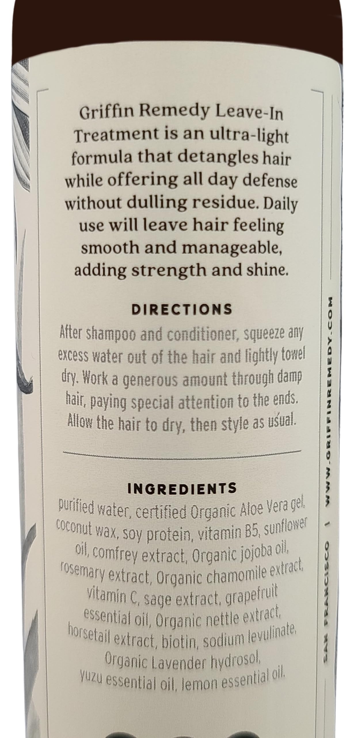Griffin Remedy Leave-In Conditioner Treatment-Lightweight Moisture Formula to Smooth Frizz and Add Shine For All Hair Types-All Natural, Sulfate Free, Paraben Free, 8 fl oz