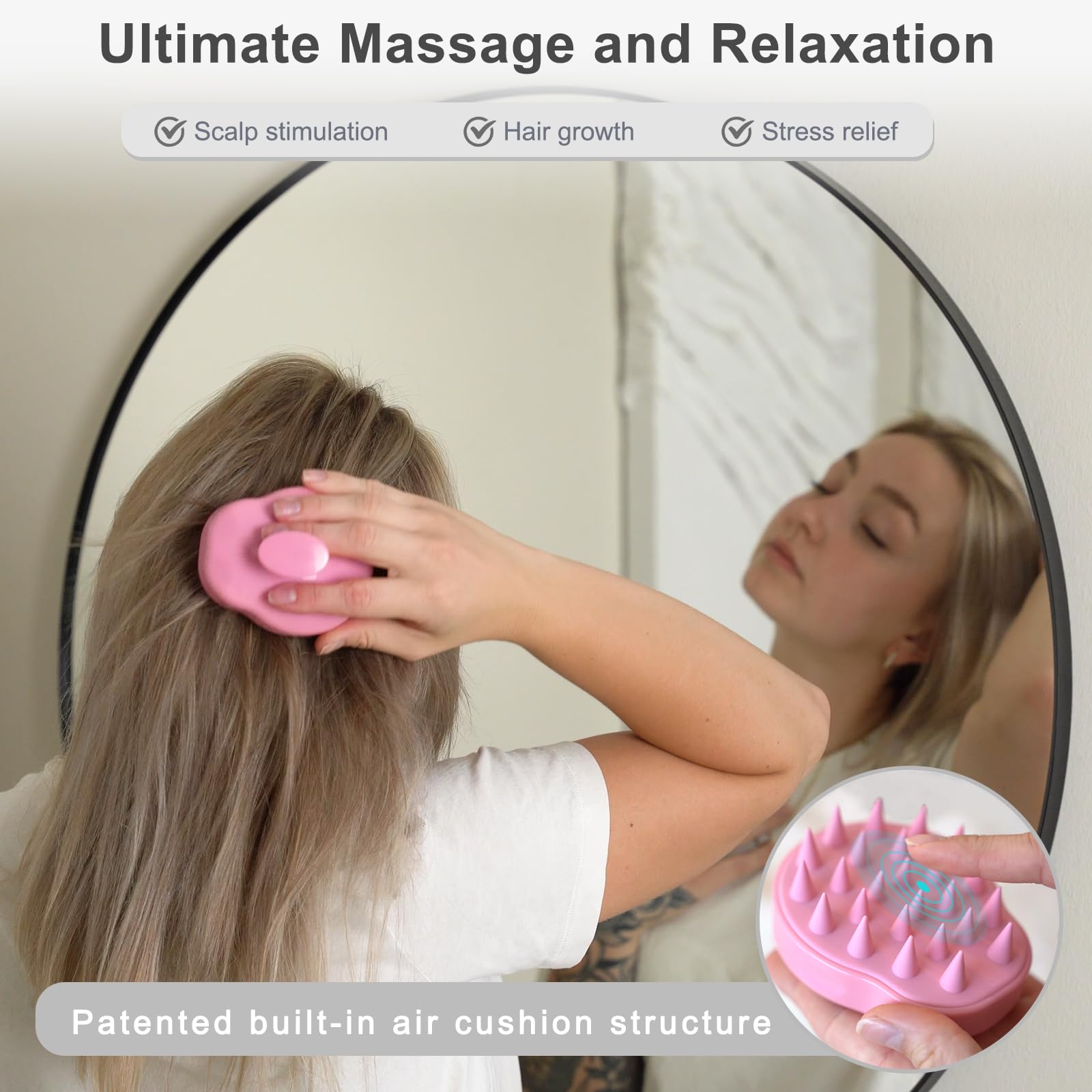 Hair Scalp Massager Shampoo Brush, FReatech Scalp Massage Brush for Scalp Care Hair Cleaning Shower, Soft Silicone Comb for Men, Women, Kids and Pets - Pink