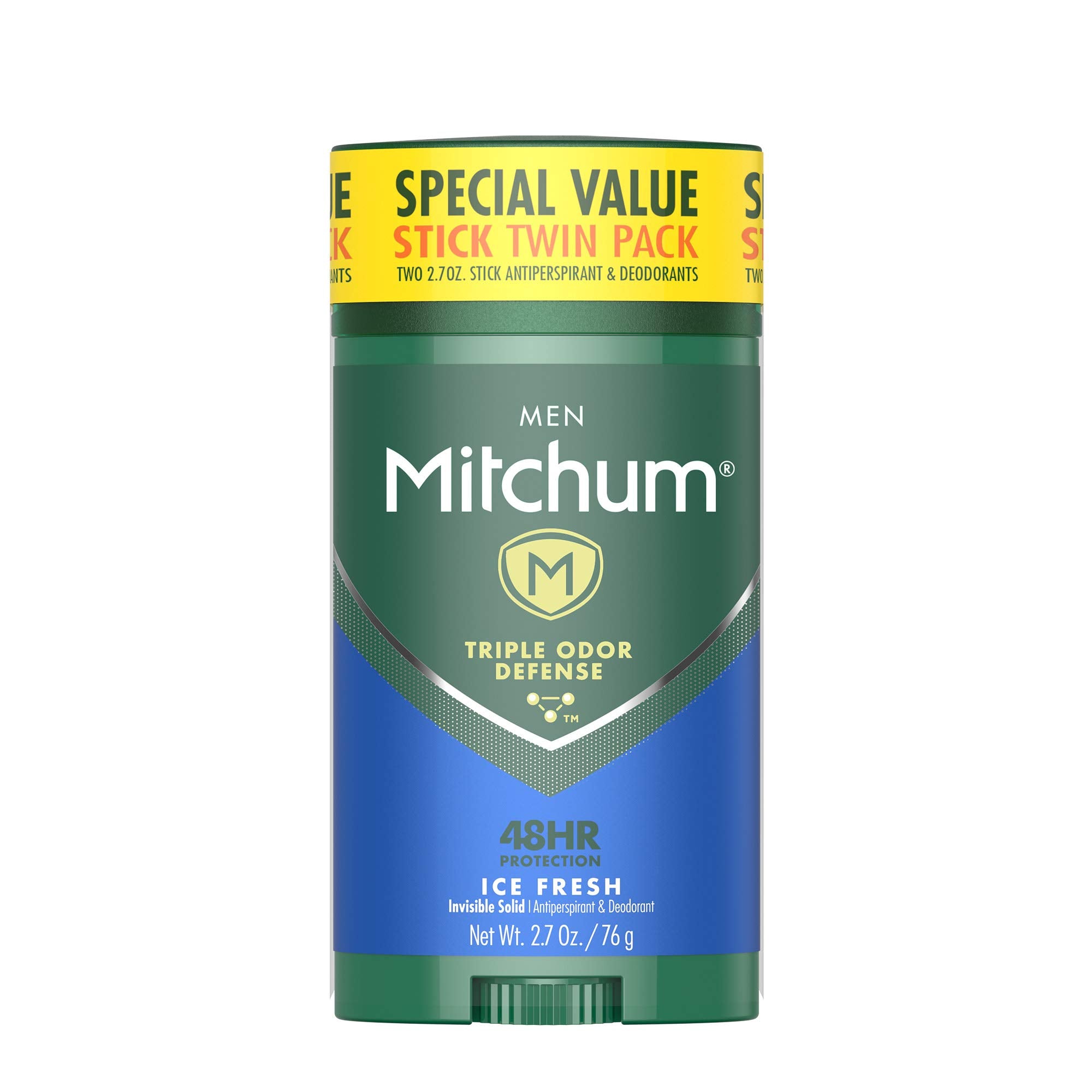 Mitchum Men's Deodorant, Antiperspirant Stick, Triple Odor Defense Invisible Solid, 48 Hr Protection, Dermatologist Tested, Ice Fresh, 2.7 Oz (Pack of 2)