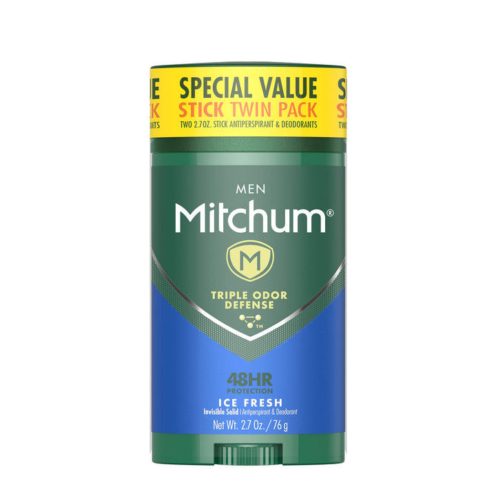 Mitchum Men's Deodorant, Antiperspirant Stick, Triple Odor Defense Invisible Solid, 48 Hr Protection, Dermatologist Tested, Ice Fresh, 2.7 Oz (Pack of 2)