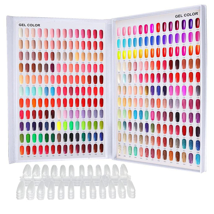 Nail Color Chart Display, Nail Gel Polish Display Nail Practice Design Board, Nail Swatch Book Display Nail Art for Nail Salons, DIY Nail Art at Home(308 Colors)