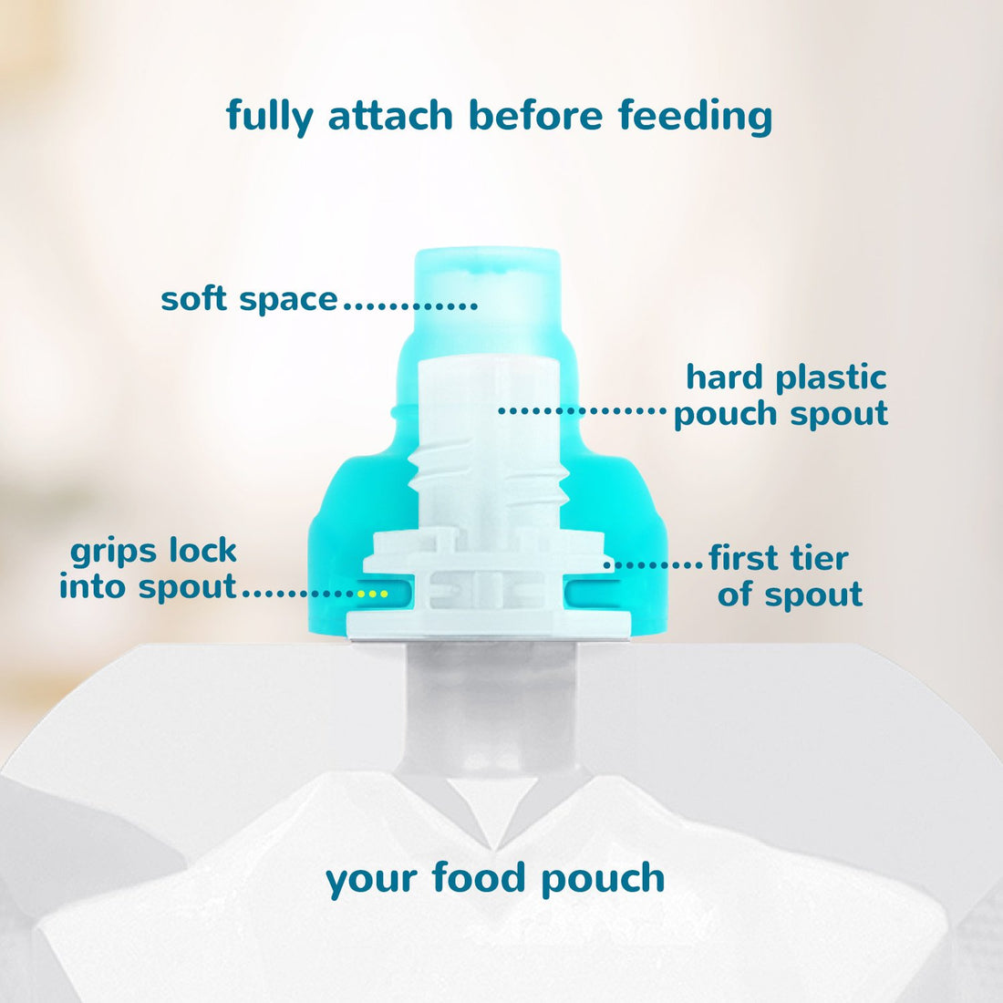 ChooMee SoftSip Food Pouch Top | Baby Led Weaning | No Spill Flow Control Valve, Protects Childs Mouth, 100% Silicone, BPA Free | Orange Aqua, 4 CT