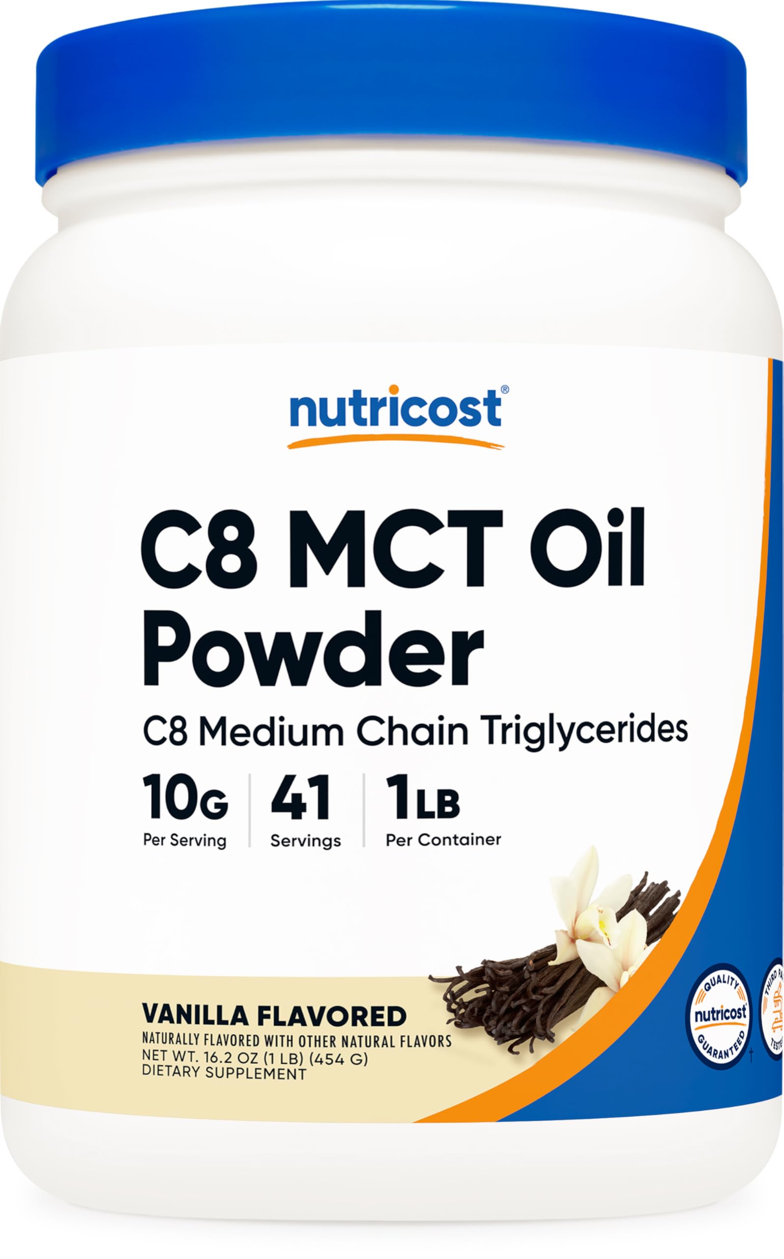 Nutricost C8 MCT Oil Powder 1LB (16oz) Vanilla Flavor - 95% C8 MCT Oil Powder, Best for Keto Diets, Non-GMO, Gluten Free