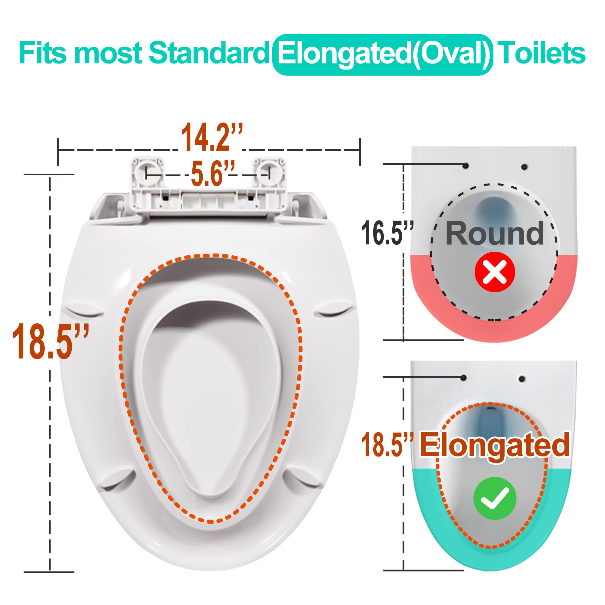 Elongated Toilet Seat with Built-in Potty Training Seat for Toddlers& Adults, Slow Close, Never Loosen, Heavy Duty, Ergonomic, Space Saving Toddler Toilet Seat(Elongated 18.5, Oval)