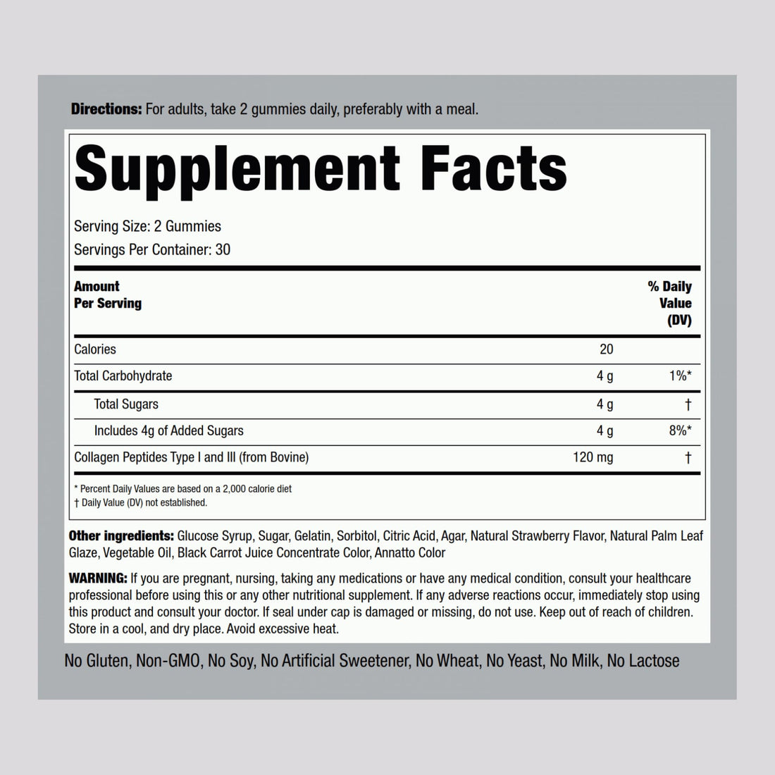 Piping Rock Collagen Gummies | 60 Count | Collagen Peptides Type 1 and 3 | Strawberry Flavor | Bovine Supplement | Non-GMO, Gluten Free