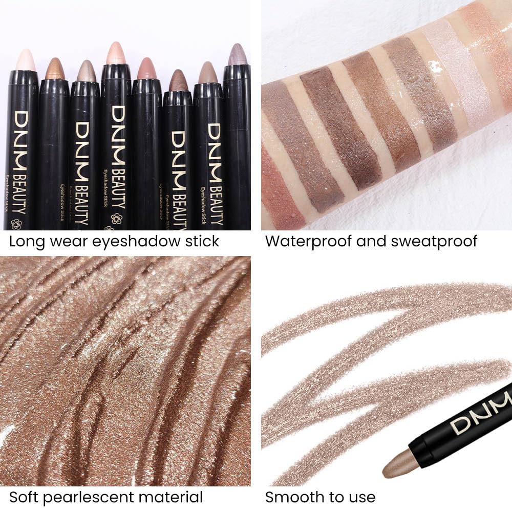 Kaely 8Pcs Cream Eyeshadow Stick Set for Older Women, Champagne Pearl Taupe Bronze Cocoa Stone Putty Smoky Amethyst, Matte Shimmer Eyeliner Pencil Eye Shadow Sticks Palette Makeup, sombras para ojos