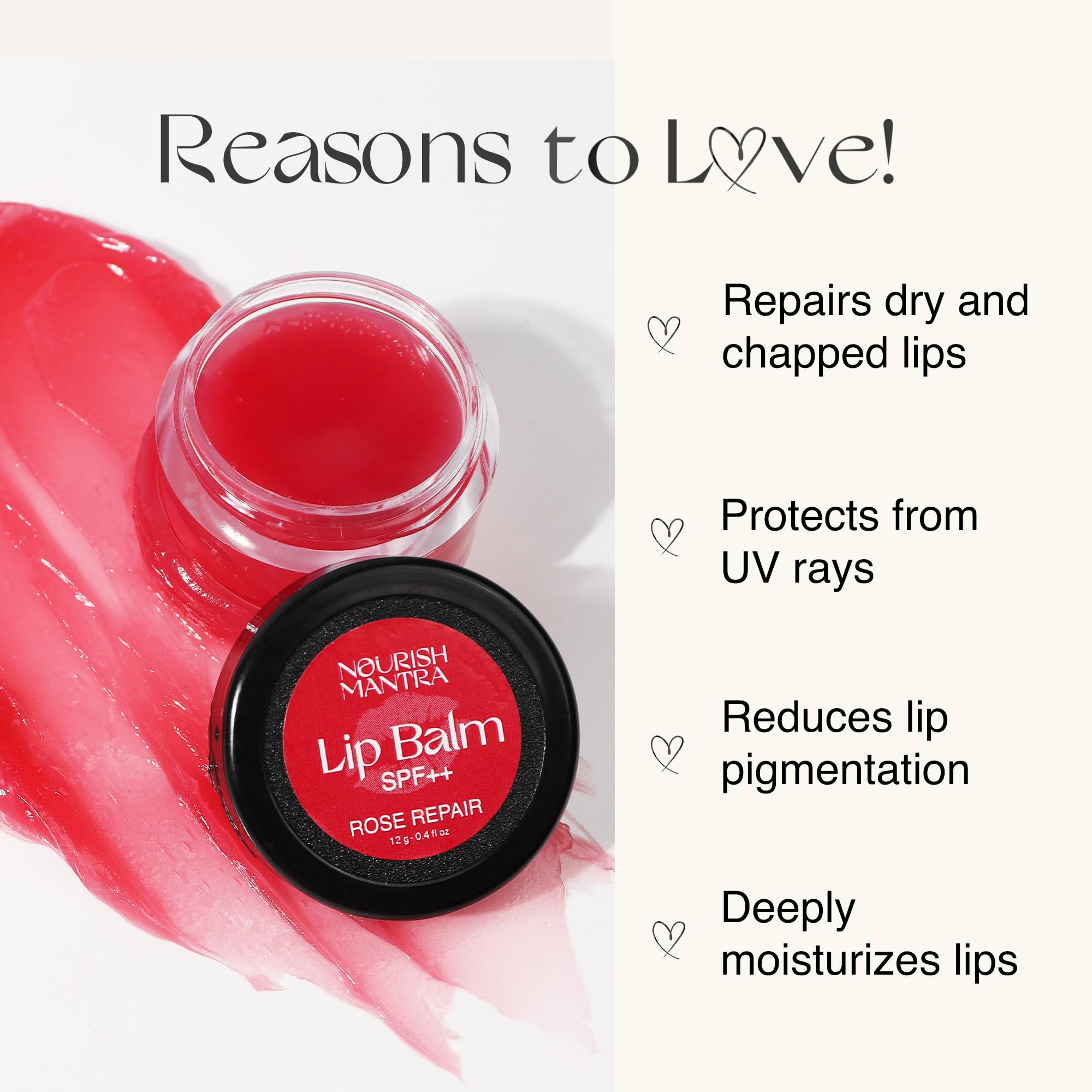 Nourish Mantra - Rose Repair Lip Balm with SPF | Made with Rose Extracts, Olive oil, Shea Butter, Vitamin E and Avocado Oil | For Dry, Chapped and Dark Lips | Best for Both Women and Men | 12g