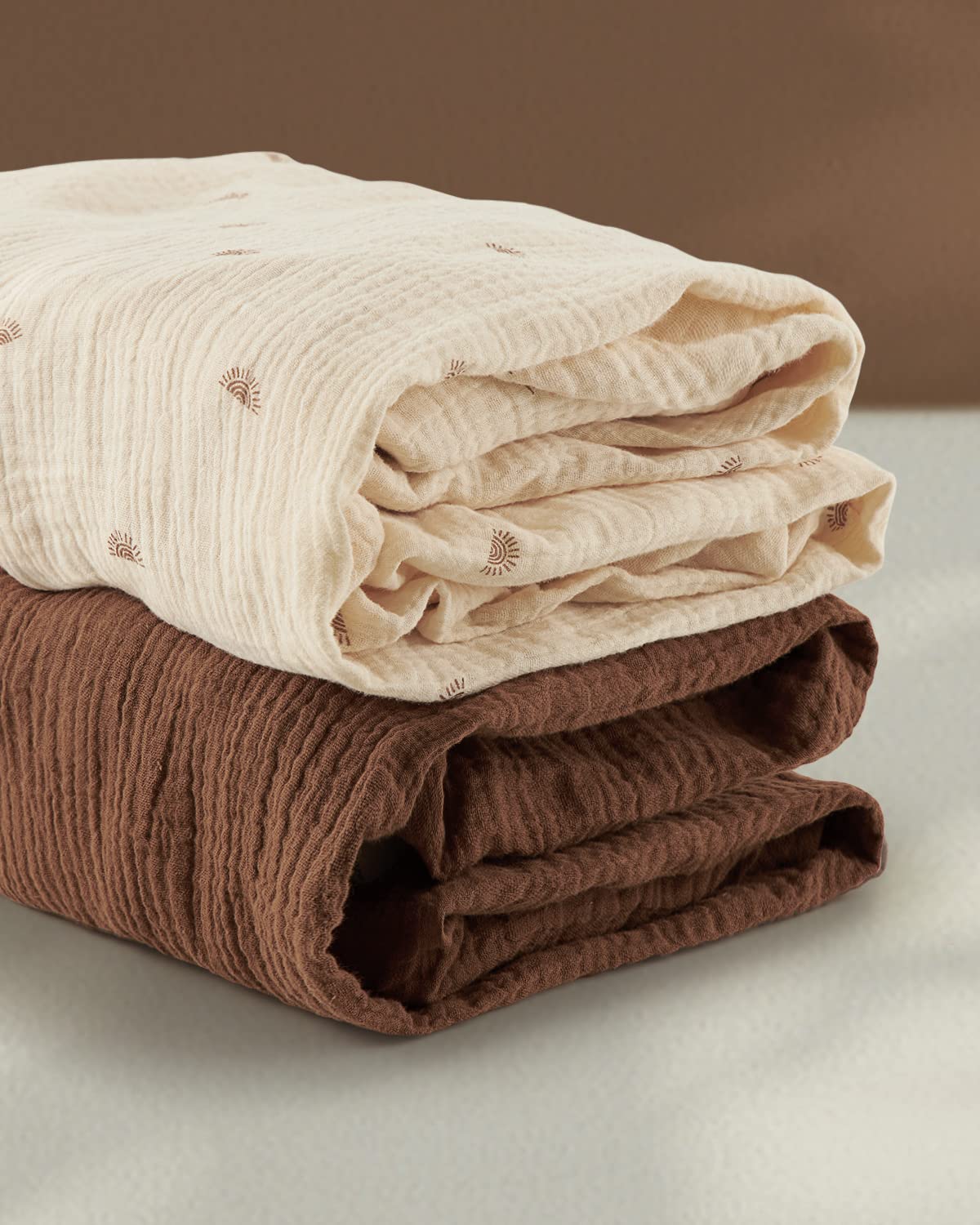 Blissful Diary Muslin Bassinet Sheets for Baby Girls Boys, Boho Soft Cotton Fitted for Oval Hourglass Rectangle Mattress, 2 Pack(Sunshine&Brown)