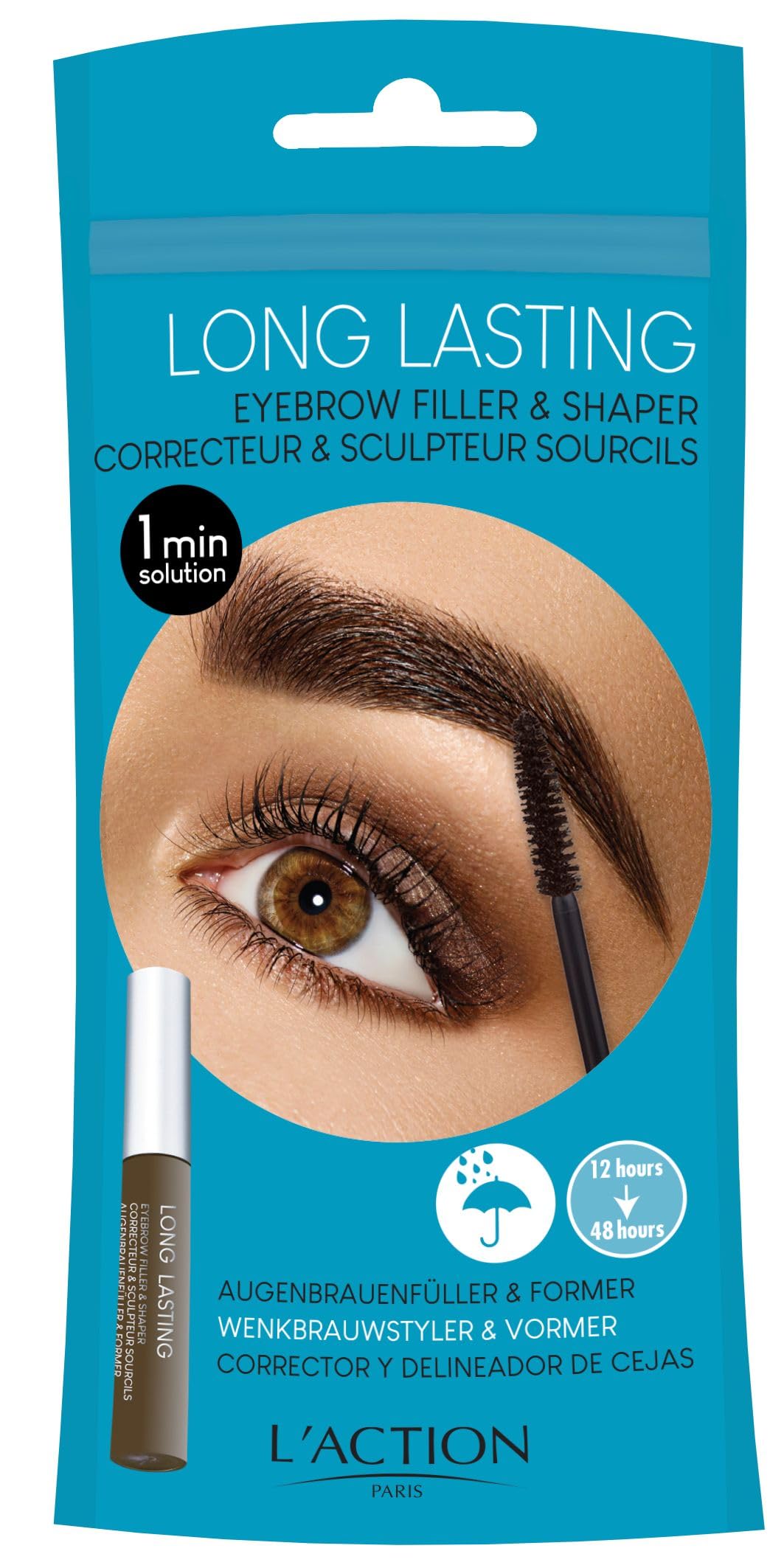 L'Action Paris Long Lasting Eyebrow Filler and Shaper, Eyebrow Mascara Fills Brows with Natural Colour, Sculpts Brows to Desired Shape, Waterproof Formula, Black-Brown 0.30 oz