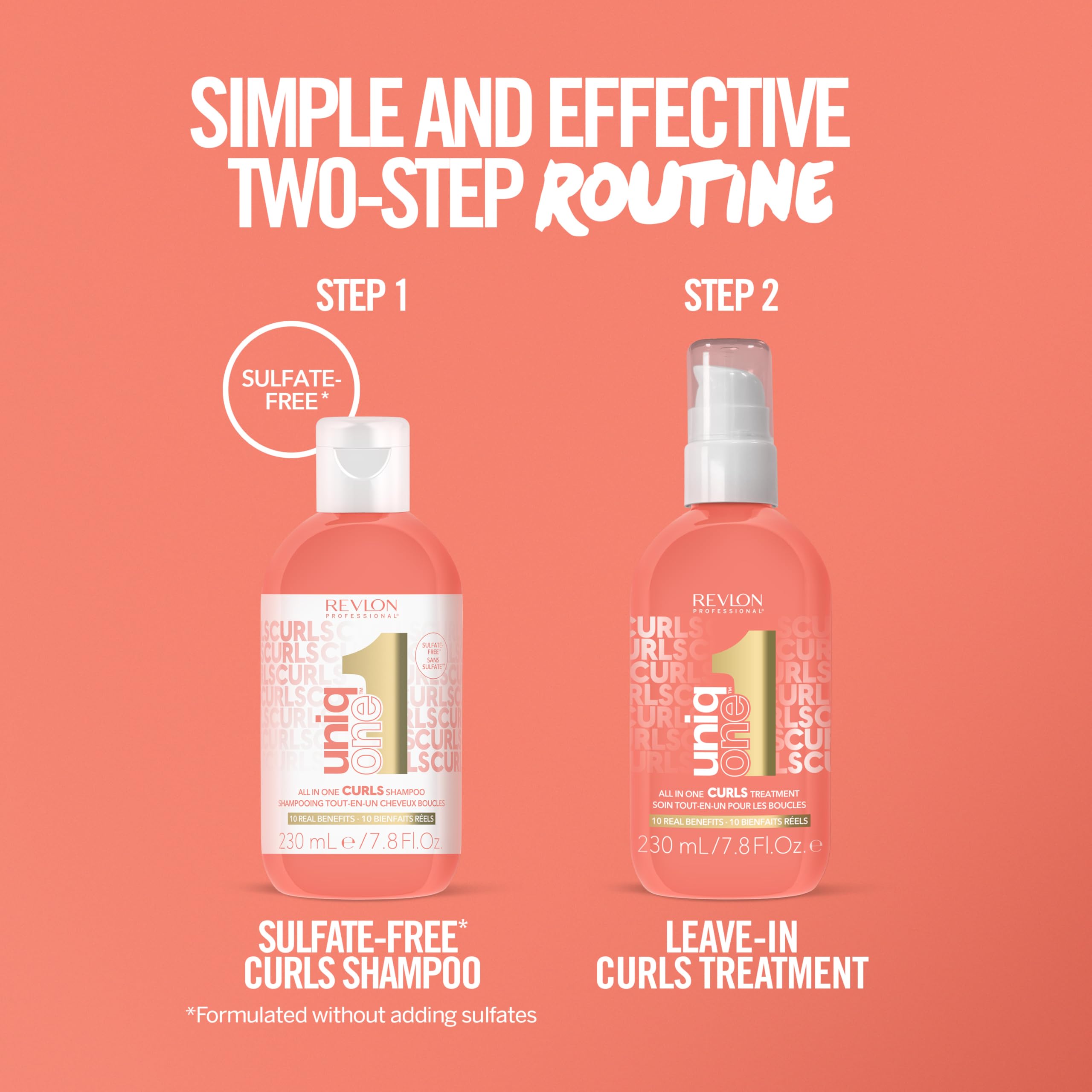 REVLON PROFESSIONAL UniqOne - Vegan Sulfate-Free Shampoo for Curly, Wavy, and Coily Hair with 10 Benefits – 7.7 fl oz