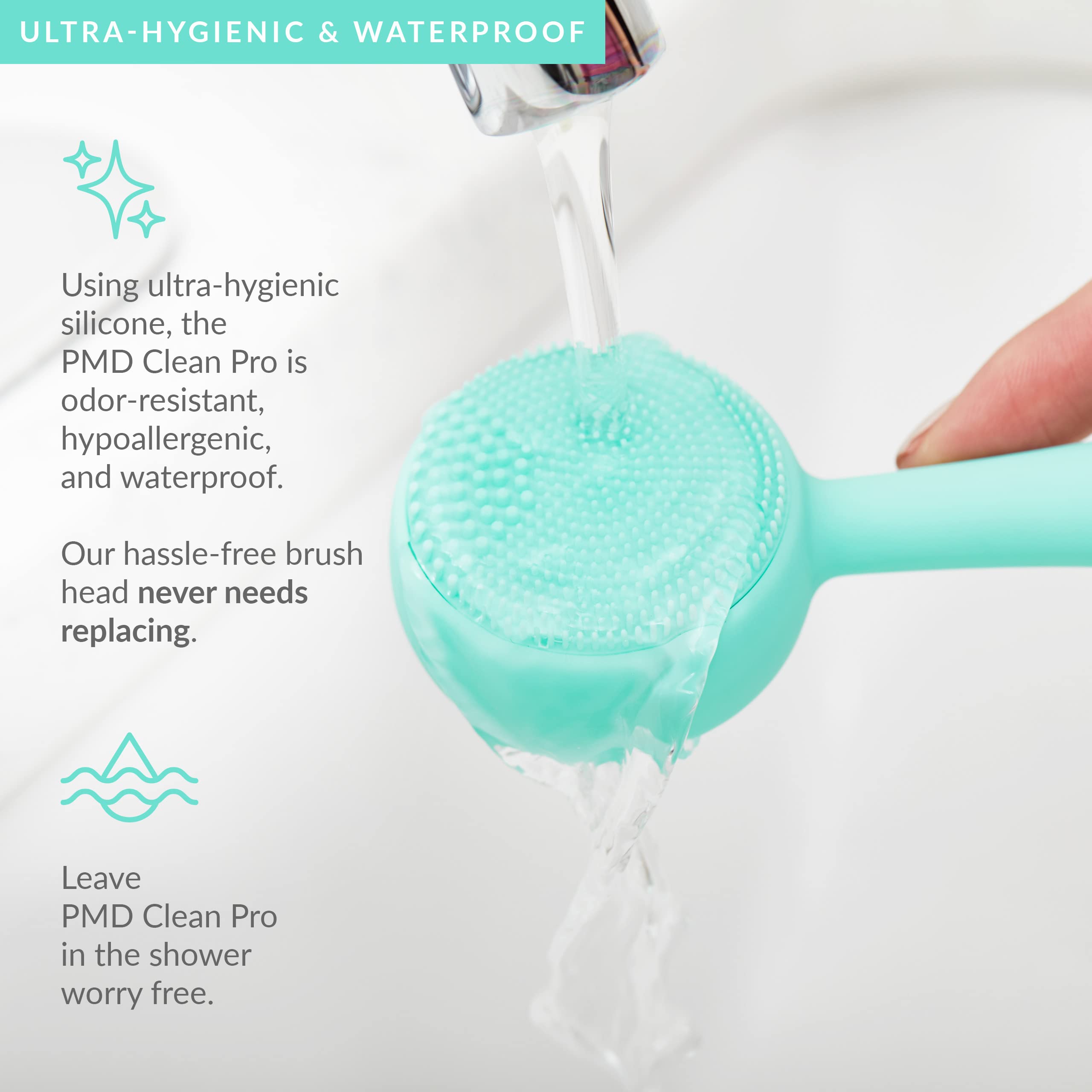 PMD Clean Pro - Smart Facial Cleansing Device with Silicone Brush & ActiveWarmth Anti-Aging Massager - Waterproof - SonicGlow Vibration Technology - Lift, Firm, and Tone Skin on Face and Body - Teal