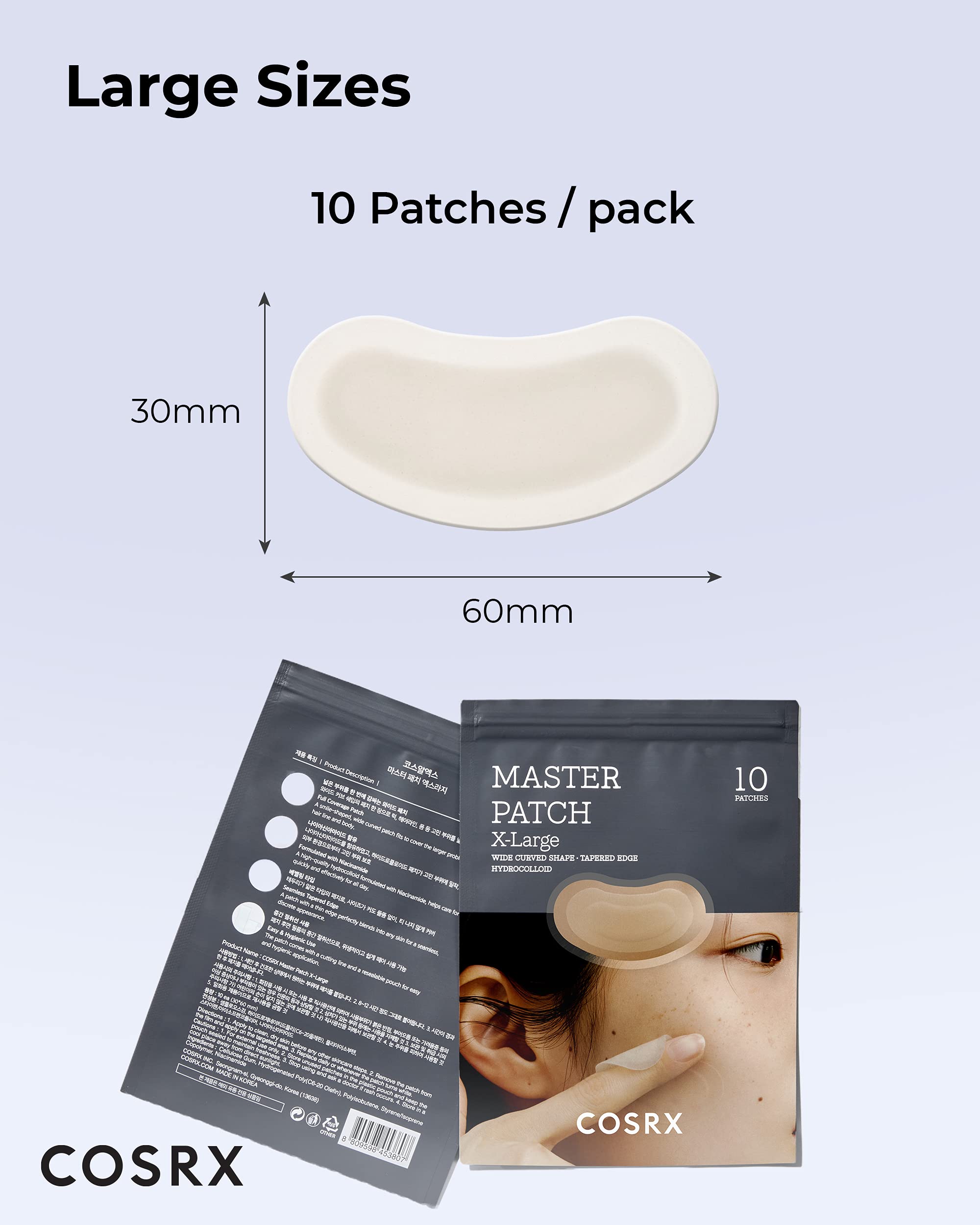 COSRX Master Patch Intensive | Oval-Shaped Hydrocolloid Pimple Patch with Tea Tree Oil & Salicylic Acid | Quick & Easy Blemish, Zit, Spot Treatment (10 Patches (X-Large), 10, Count)