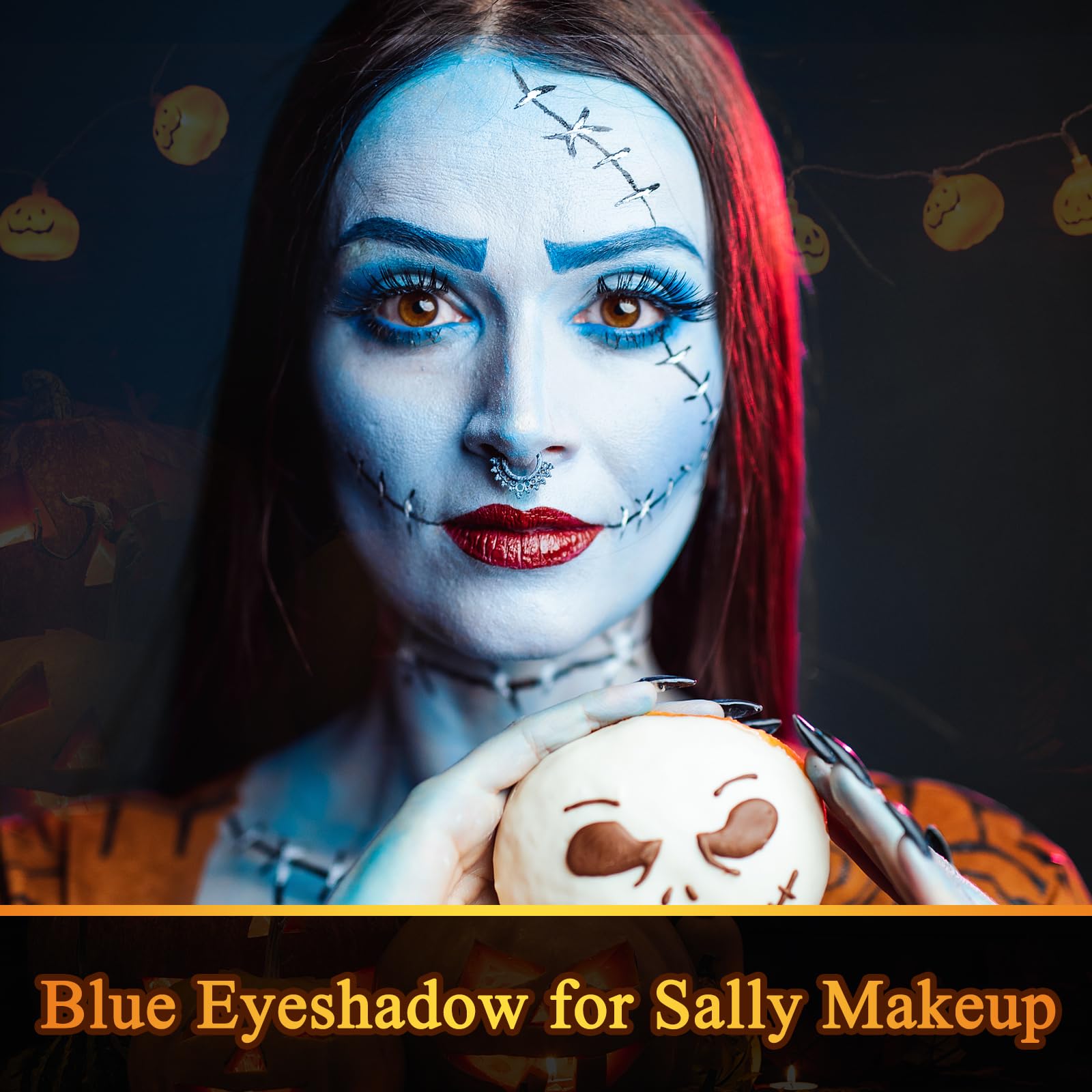 MEICOLY 2pcs Blue Eyeshadow Stick for Halloween Corpse Bride Avatar Sally Makeup, Metallic Shimmer Crayon, Waterproof Shiny Rotating Single Eye Shadow Pencil Eyeliner Stick