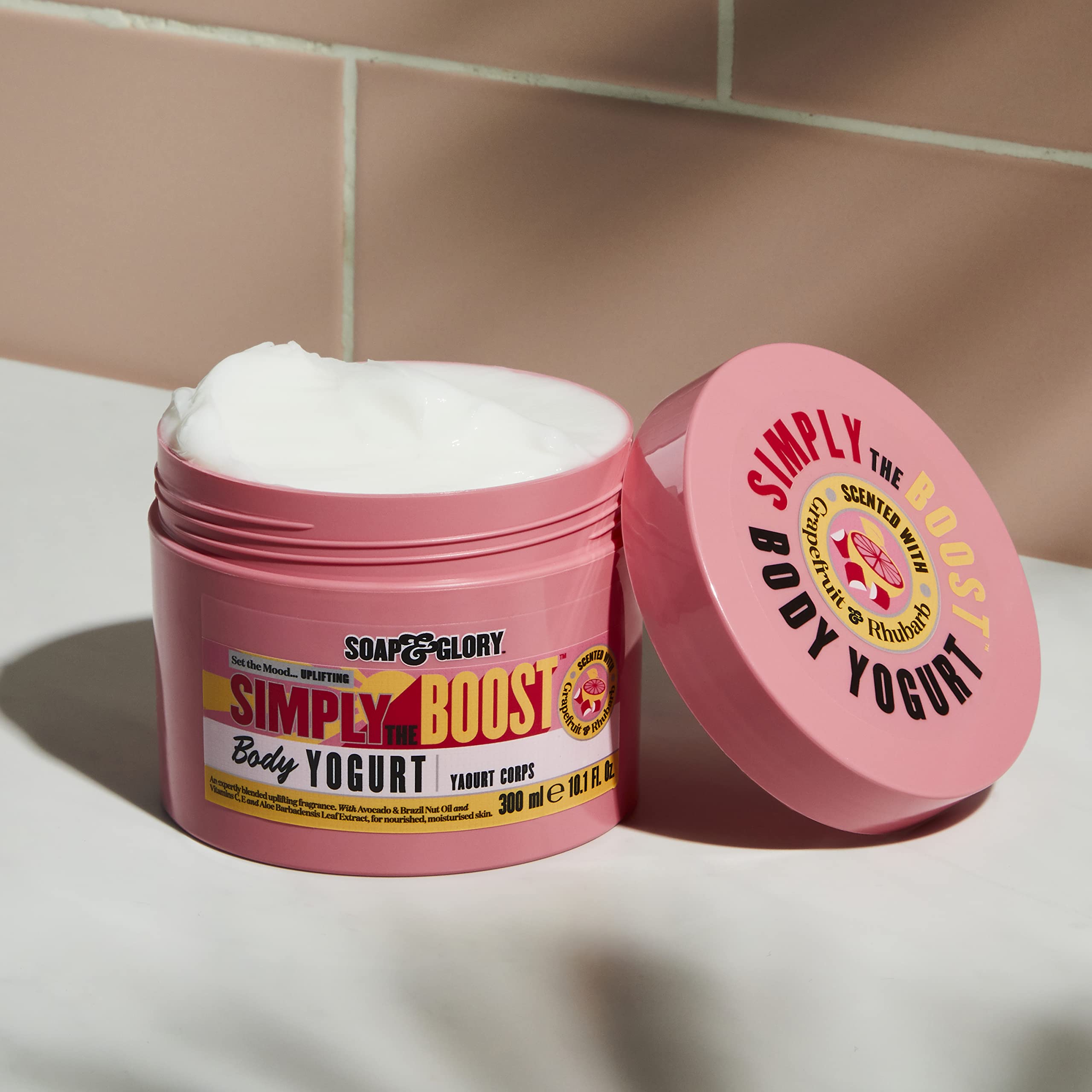 Soap & Glory Simply The Boost Body Yogurt - Lightweight Nourishing Body Moisturizer & Hydrating Skin Cream - Mood Boosting Grapefruit, Bergamot & Rhubarb Body Cream for Refreshed Dry Skin (300ml)