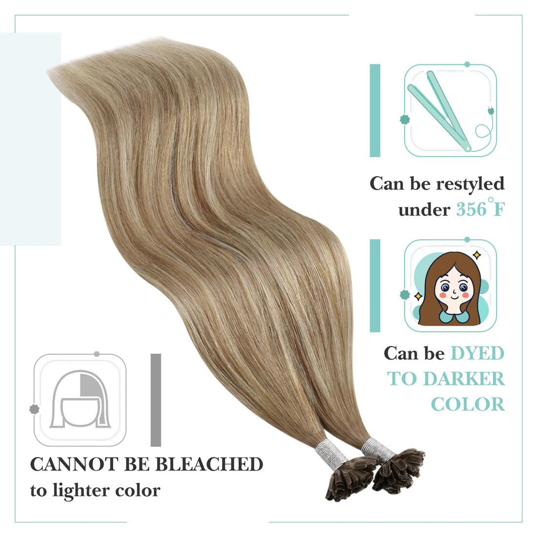 20, Medium Brown Mixed With Blonde: Youngsee 20 Balayage U Tip Hair Extensions Pre Bonded Human Hair Ombre Brown Mixed With Blonde Silk Straight Remy U-Tip Hair Extensions 50