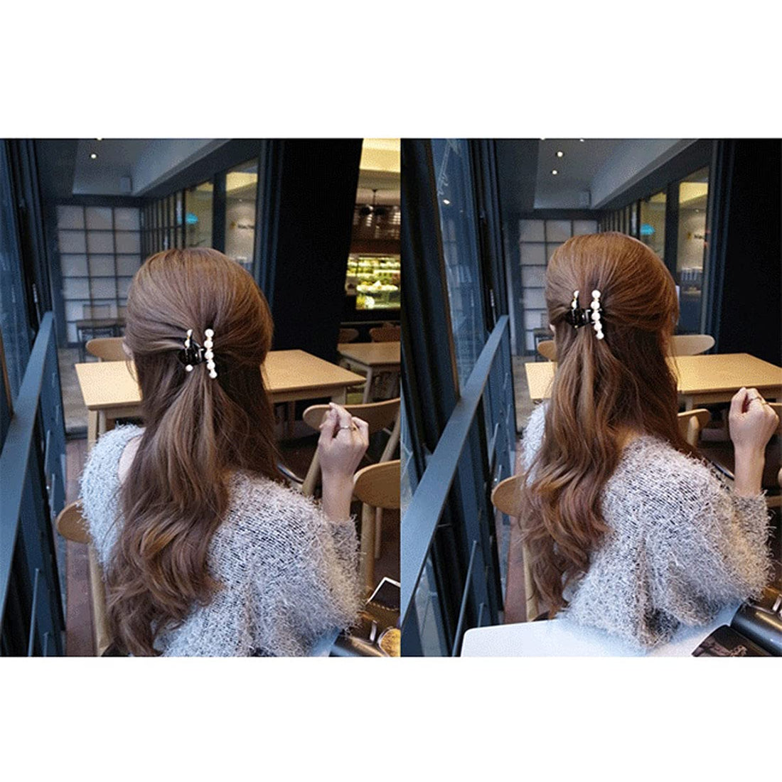 2 Pcs Man-Made Pearl Women Lady Girls Hair Black Clip Pin Claw Barrettes Accessories (1 Big + 1 Small)