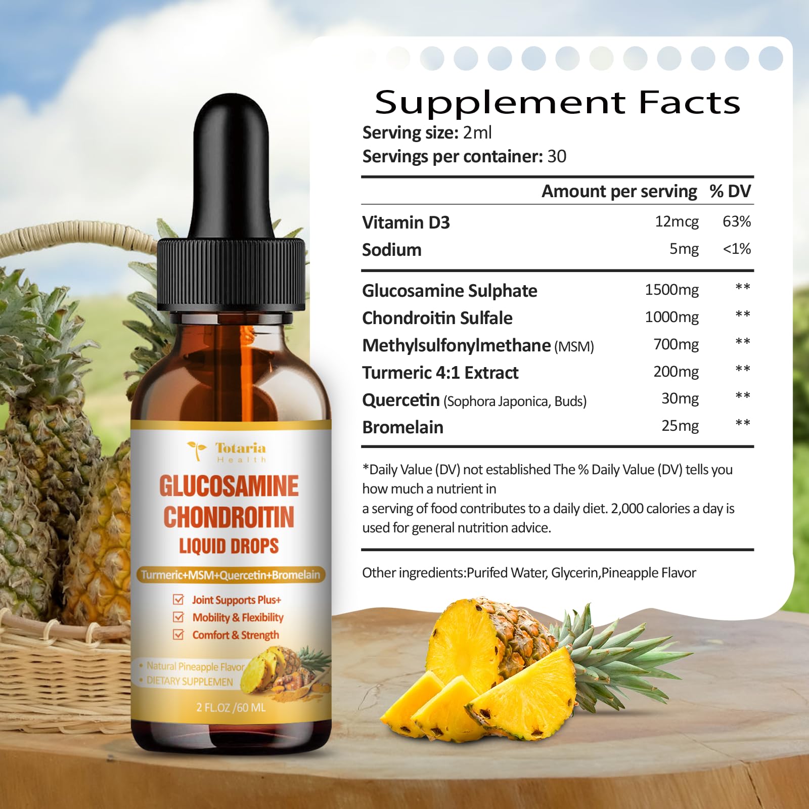 Glucosamine Chondroitin MSM Liquid Drops - FSA HSA Eligible Items List Chondroitin Sulfate Supplement Turmeric, Quercetin, Bromelain, MSM Oil Support Joint Health Vegan Supplements