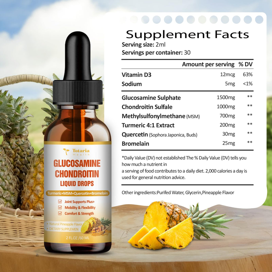 Glucosamine Chondroitin MSM Liquid Drops - FSA HSA Eligible Items List Chondroitin Sulfate Supplement Turmeric, Quercetin, Bromelain, MSM Oil Support Joint Health Vegan Supplements