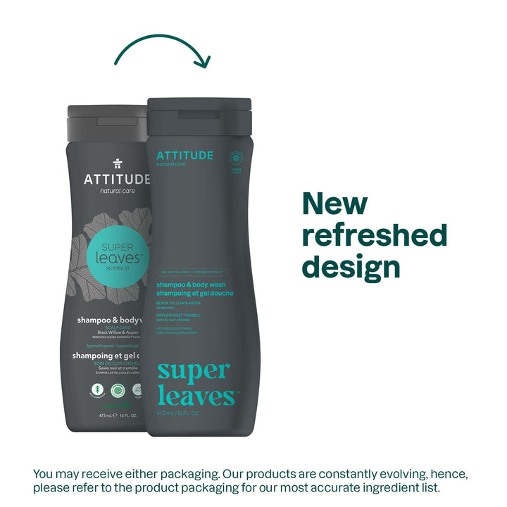 Attitude Natural Shampoo & Body Wash 2-in-1 - Scalp Care Men, Black Willow & Aspen, 16 Fluid Ounce