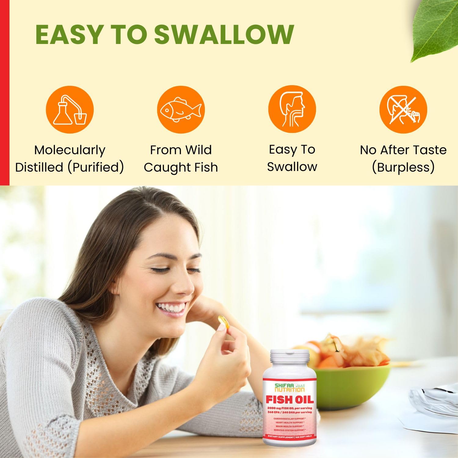 SHIFAA NUTRITION Halal Fish Oil 2000mg Softgels with 360mg EPA & 240mg DHA. 100 Wild Caught & Non-GMO Omega 3 Softgels for Heart & Brain Health. Burpless, Easy-to-Swallow Fish Oil Omega 3 Supplements