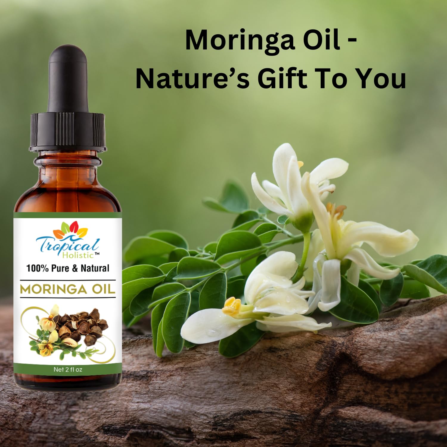 100% Pure Virgin Organic Moringa Oil 2 oz - Cold Pressed Unrefined Natural, Undiluted Food Grade & Non-GMO For Face, Body, Hair with Glass Bottle w/Dropper